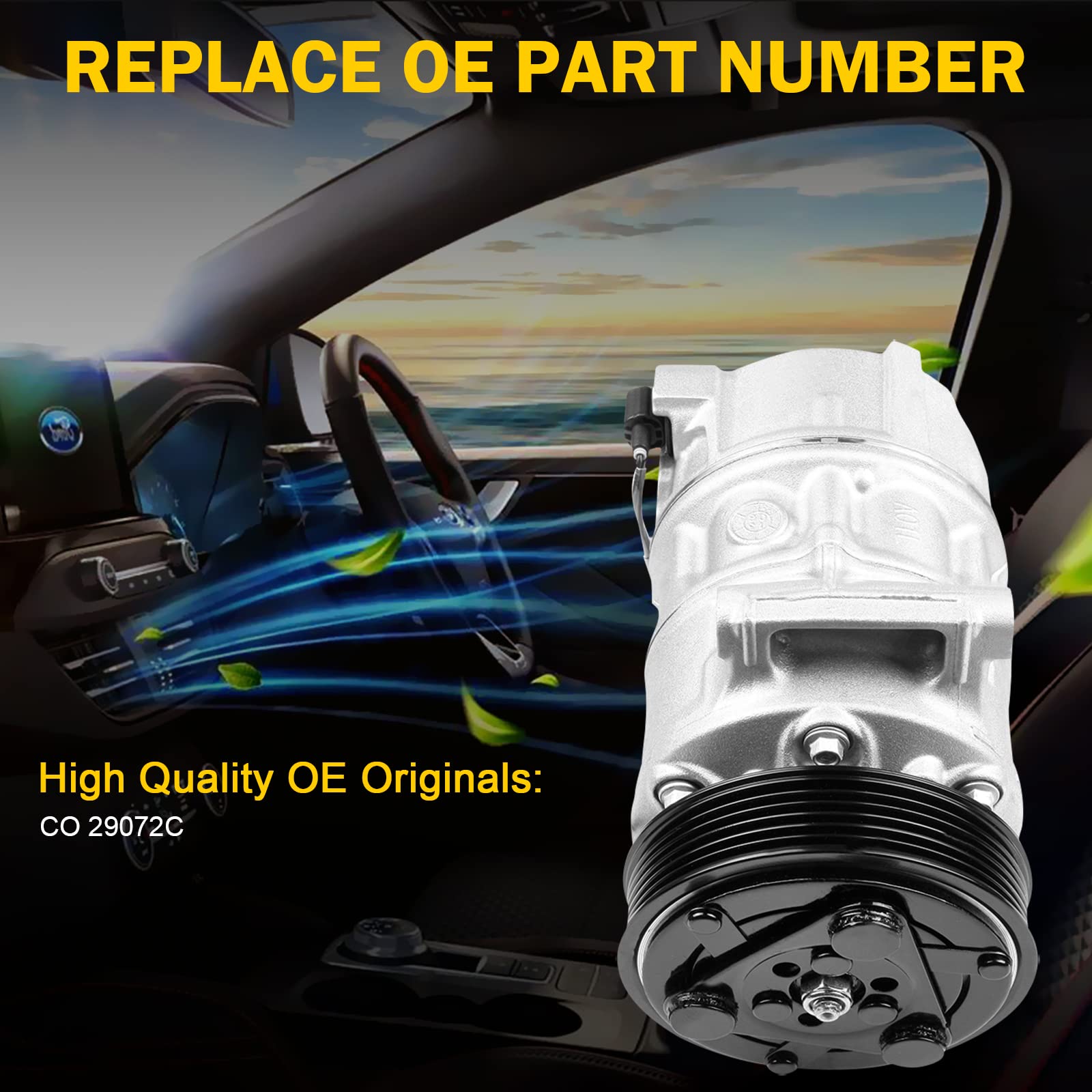 2013-2015 Nissan Sentra & Tsuru AC Compressor with Clutch (Part# 29072C) - Direct Fit Replacement for Car Air Conditioning System - Perfect for Summer Cooling & Road Trips