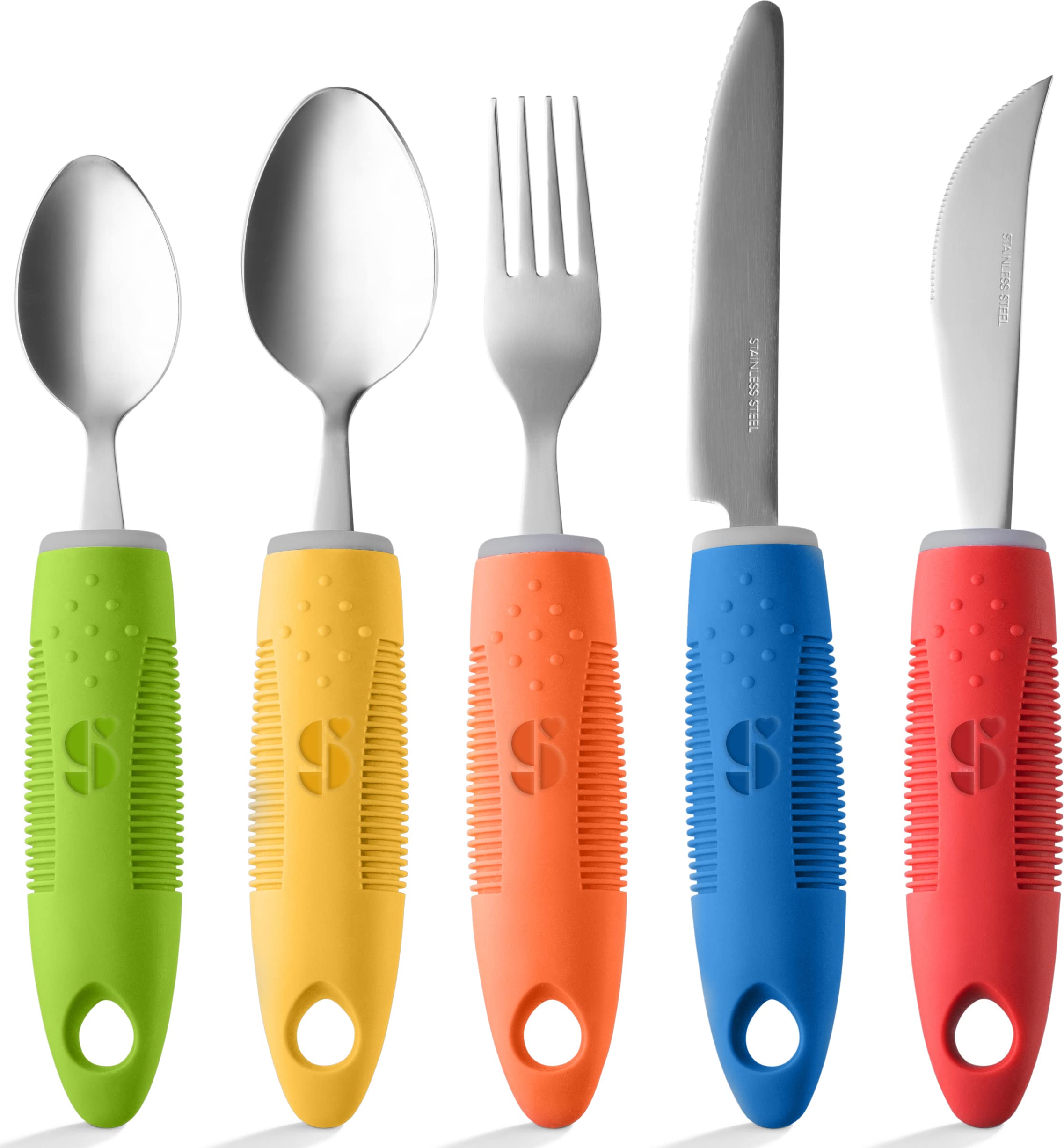 Special Supplies Adaptive Utensils (5-Piece Kitchen Set) - Wide Non-Slip Handles for Hand Tremors, Arthritis & Parkinson’s - Stainless Steel Knives, Forks & Spoons - Elderly & Disabled Friendly - Perfect for Daily Meals & Assisted Living