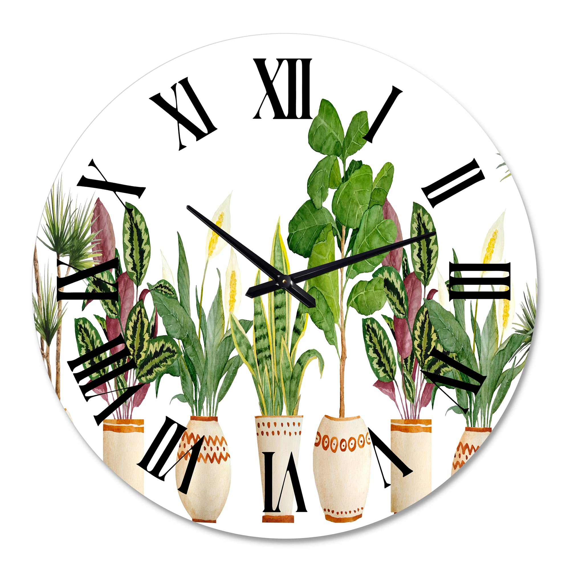 Large Farmhouse Wall Clock with Trio of Houseplants & Sansevieria Snake Plant Design - Floral & Botanical Decor for Kitchen, Living Room, or Office | Perfect for Home, Farmhouse, and Rustic Interior Styling