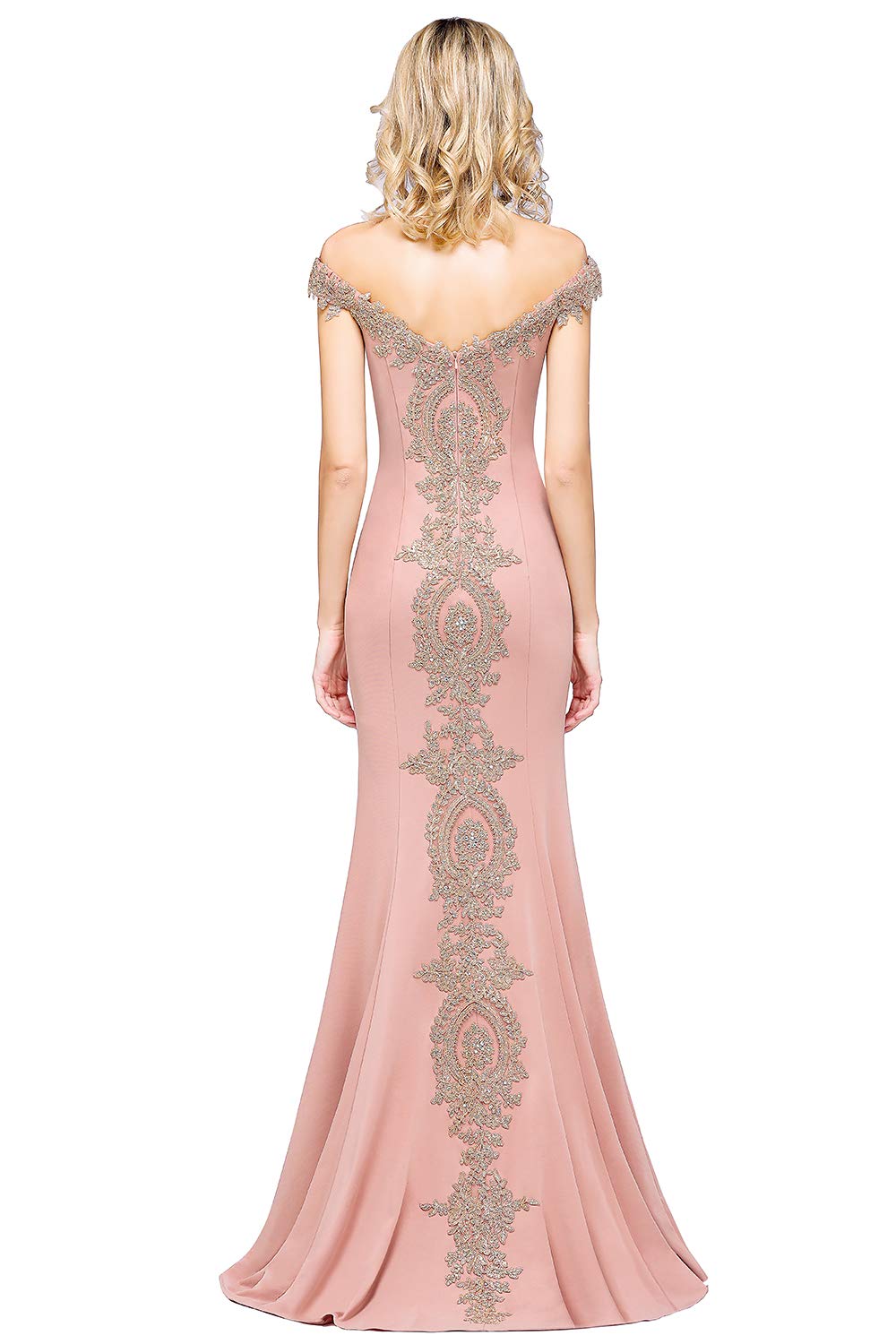 MisShow Long Gold Lace Applique Mermaid Prom Dress - Off Shoulder Formal Evening Gowns for Women | Perfect for Homecoming, Wedding, Pageant & Special Occasions