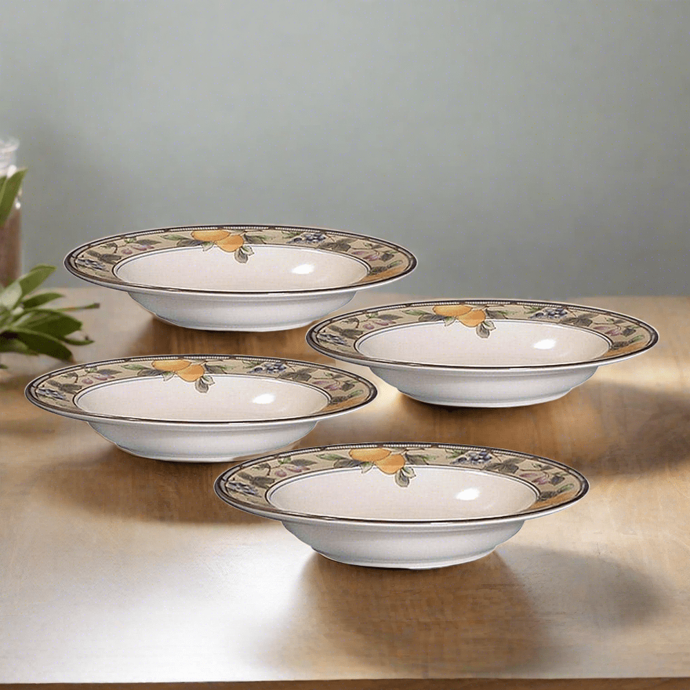 Premium Garden Harvest® Set of 4 Ceramic Soup Bowls with Rims - Elegant Dinnerware for Soup, Salad, Pasta & Dessert - Perfect for Family Dinners, Entertaining Guests & Restaurant Use
