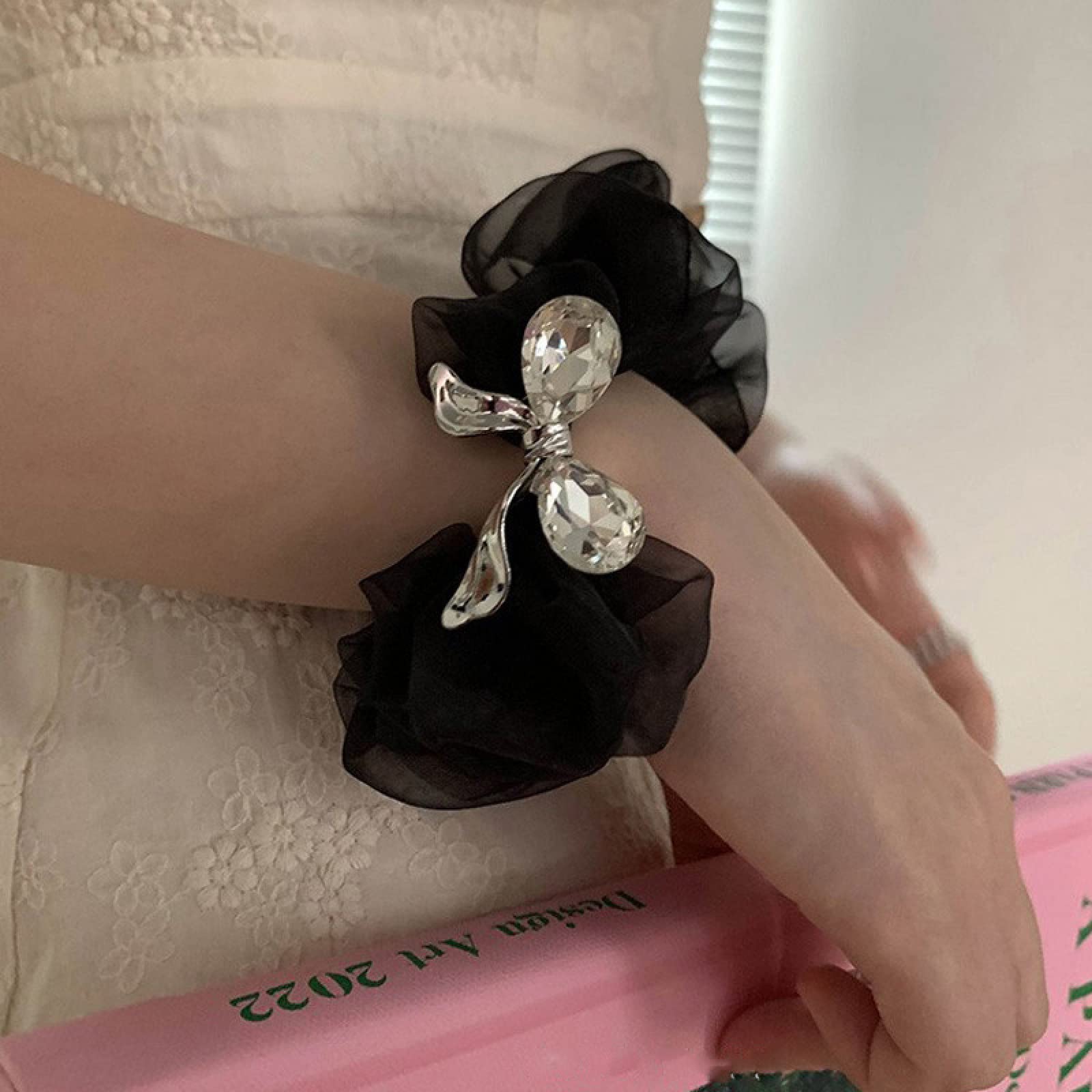2Pcs Zircon Organza Hair Rings - Elegant Headdress Hair Ties & Hair Ropes for Women, Perfect for Weddings, Parties, and Everyday Hairstyles