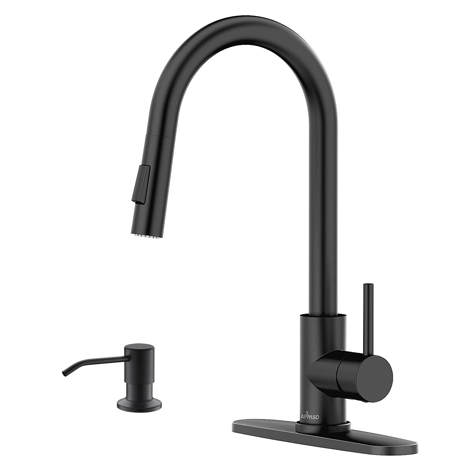 APPASO Matte Black Kitchen Faucet with Pull Down Sprayer & Soap Dispenser - 2-Mode Stainless Steel Sink Faucet for Modern Kitchen, RV, Bar - Durable for Daily Cooking & Dishwashing
