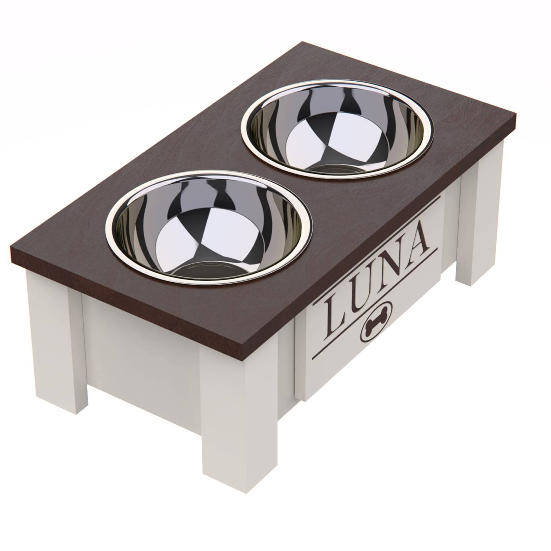 **Personalized Elevated Dog Bowl Stand for All Sizes - Stainless Steel Raised Dog Dish with Storage (Small, Dark Walnut) - Perfect for Large, Medium, Small & X-Small Dogs - Ideal for Home, Kitchen, or Outdoor Use**