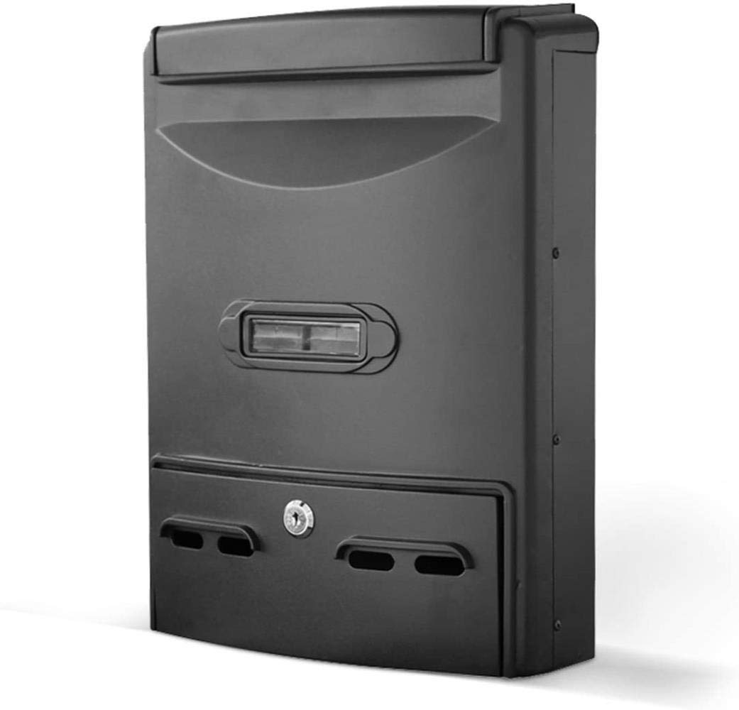 Waterproof Outdoor Mailbox - Newspaper Collection Box with Lock, Wall Mounted Suggestion Box for Home & Garden (Metallic Black) - Perfect for Porch, Yard, Apartment & Office Use