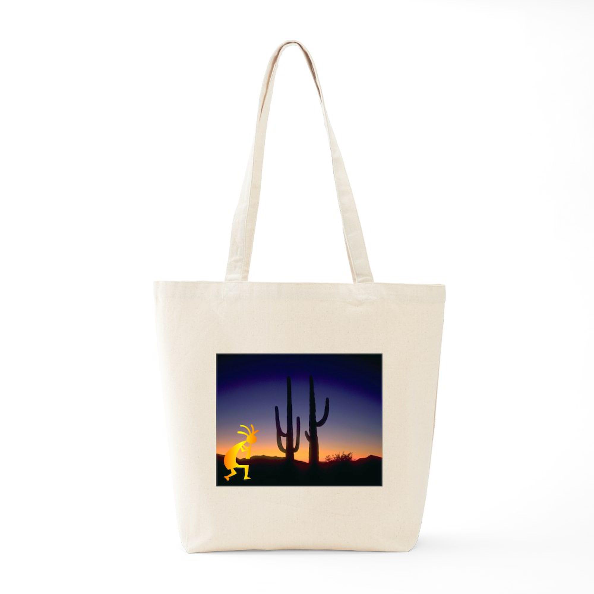 Cactus and Kokopelli Canvas Tote Bag - Natural Reusable Shopping Bag for Groceries, Beach, Work & Eco-Friendly Lifestyle