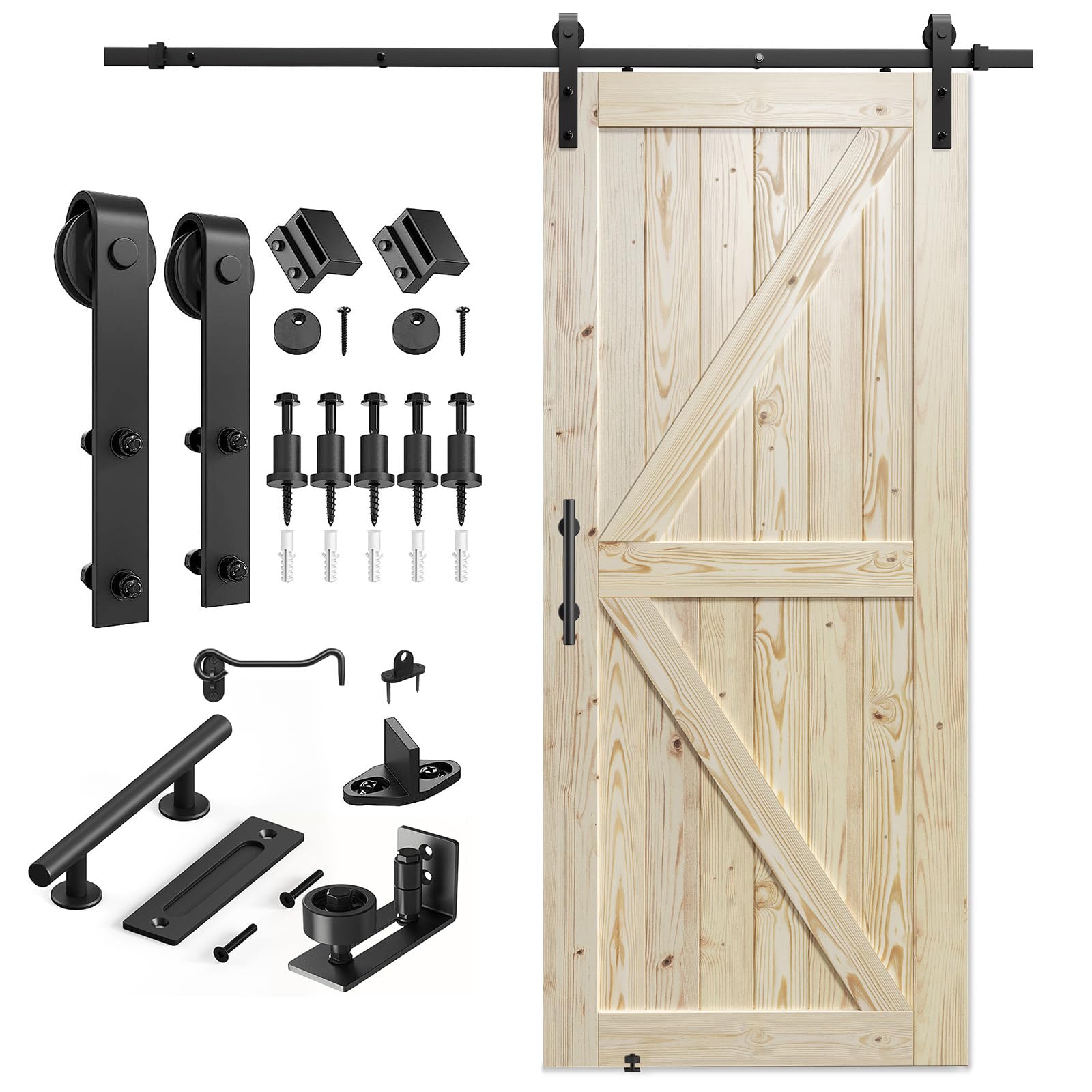 SMARTSTANDARD 38x84 Inch Sliding Barn Door with 6.6ft Hardware Kit - Unfinished Solid Spruce Wood - DIY Stainable Natural Finish - Perfect for Bedroom, Closet, or Farmhouse Style Home Decor