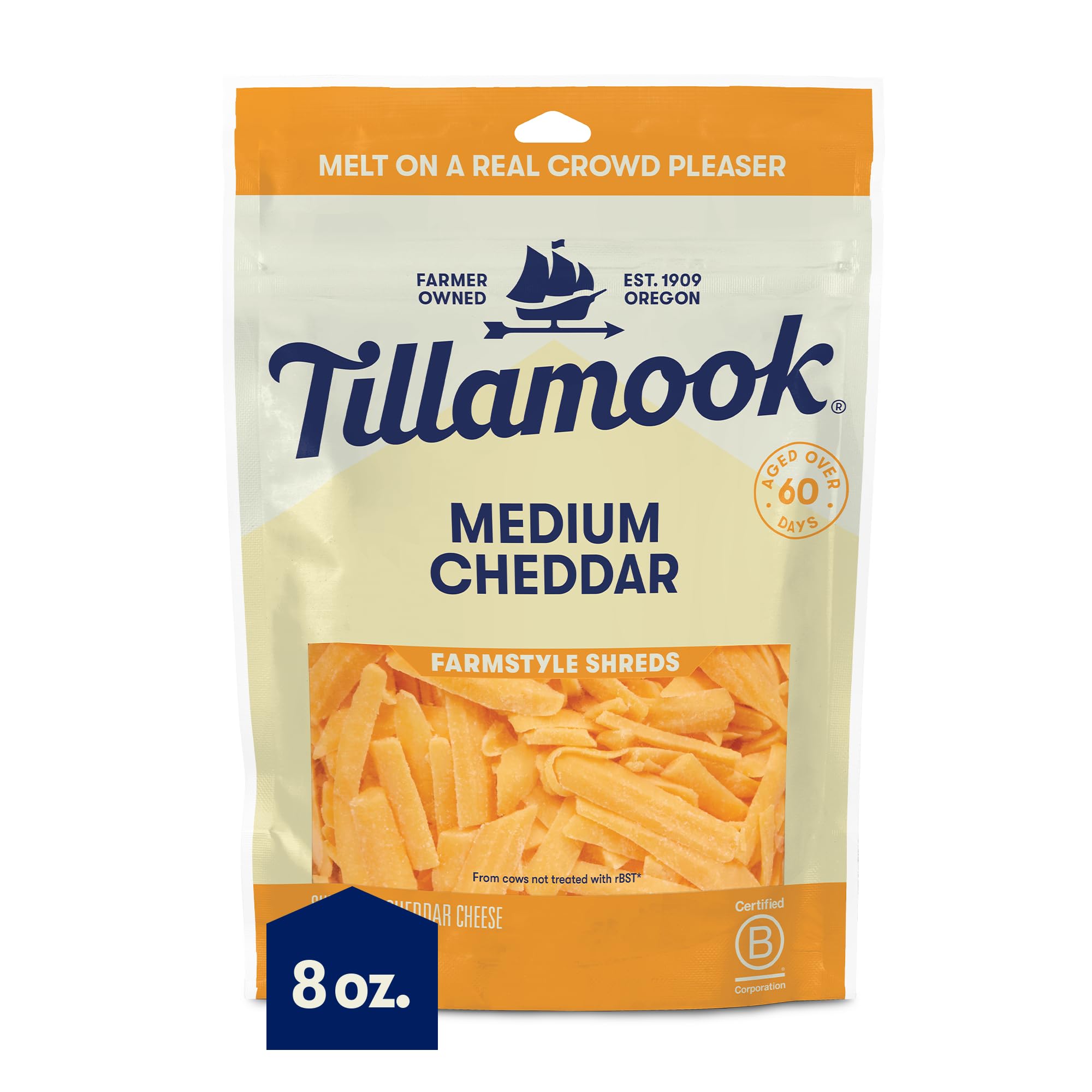 Tillamook Medium Cheddar Shredded Cheese 8 oz - Perfect for Tacos, Nachos, and Homemade Mac & Cheese