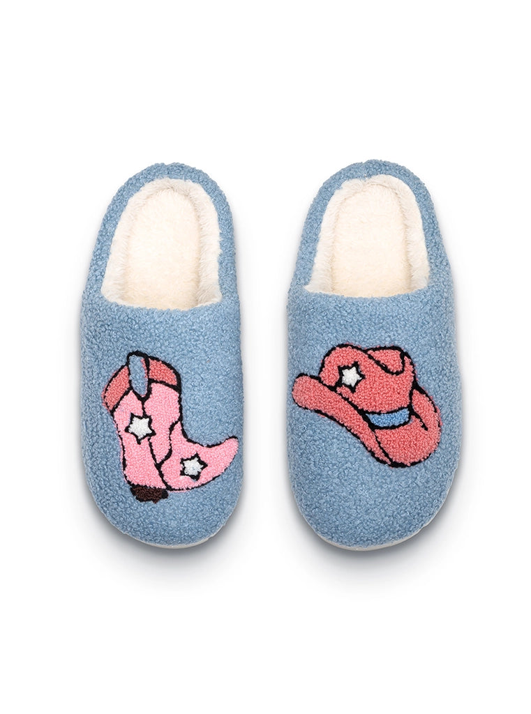 Cowgirl Cozy Slippers - Soft Fuzzy House Shoes for Women, Western Rodeo Inspired Comfortable Indoor Footwear - Perfect for Lounging, Relaxing at Home, and Country Themed Parties