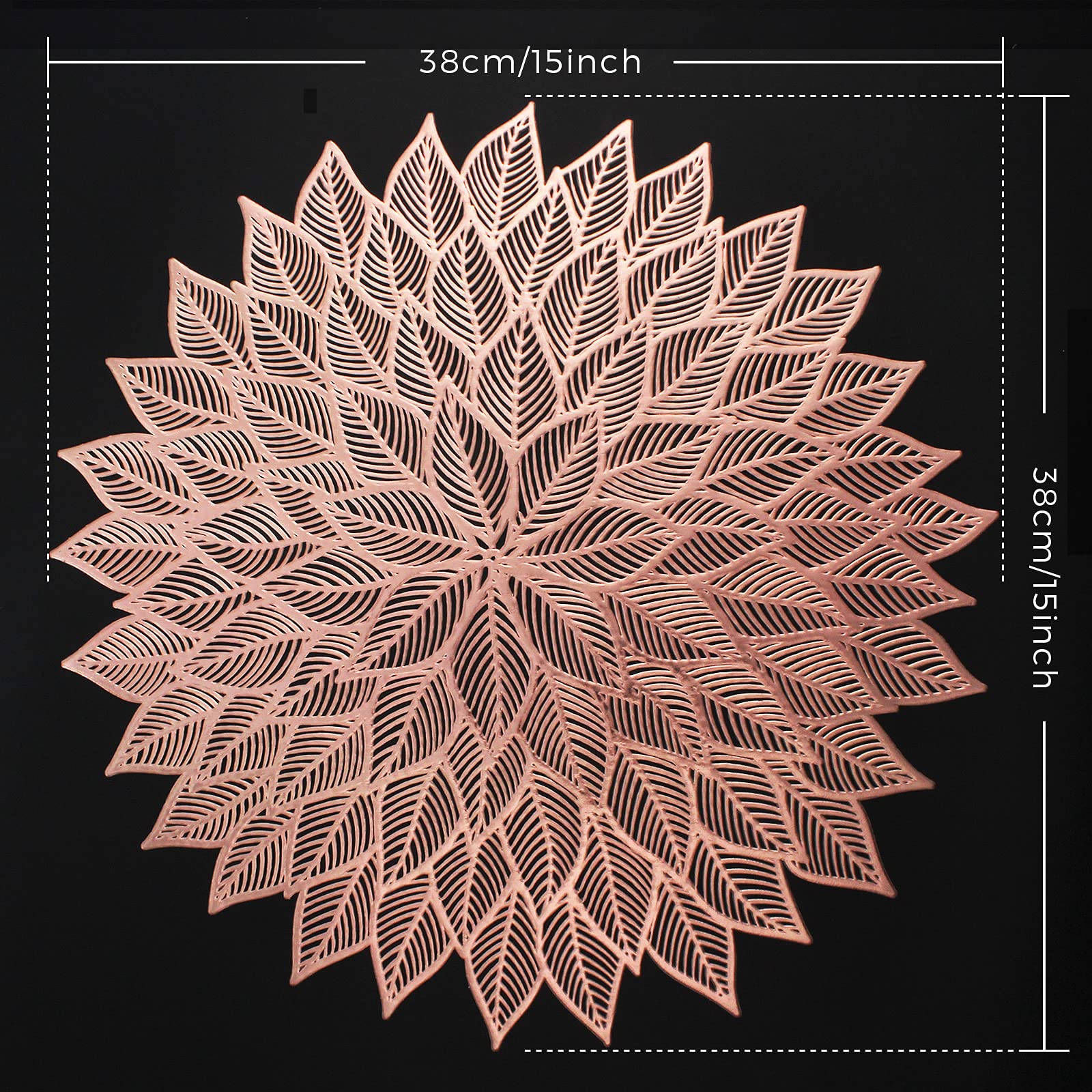 6-Piece Round Floral Vinyl Placemats Set - Hollow Out Flower Design for Dining Table Decor, Holiday Party, Wedding Centerpiece (Rose Gold) | Elegant Table Setting for Dinner Parties & Special Occasions