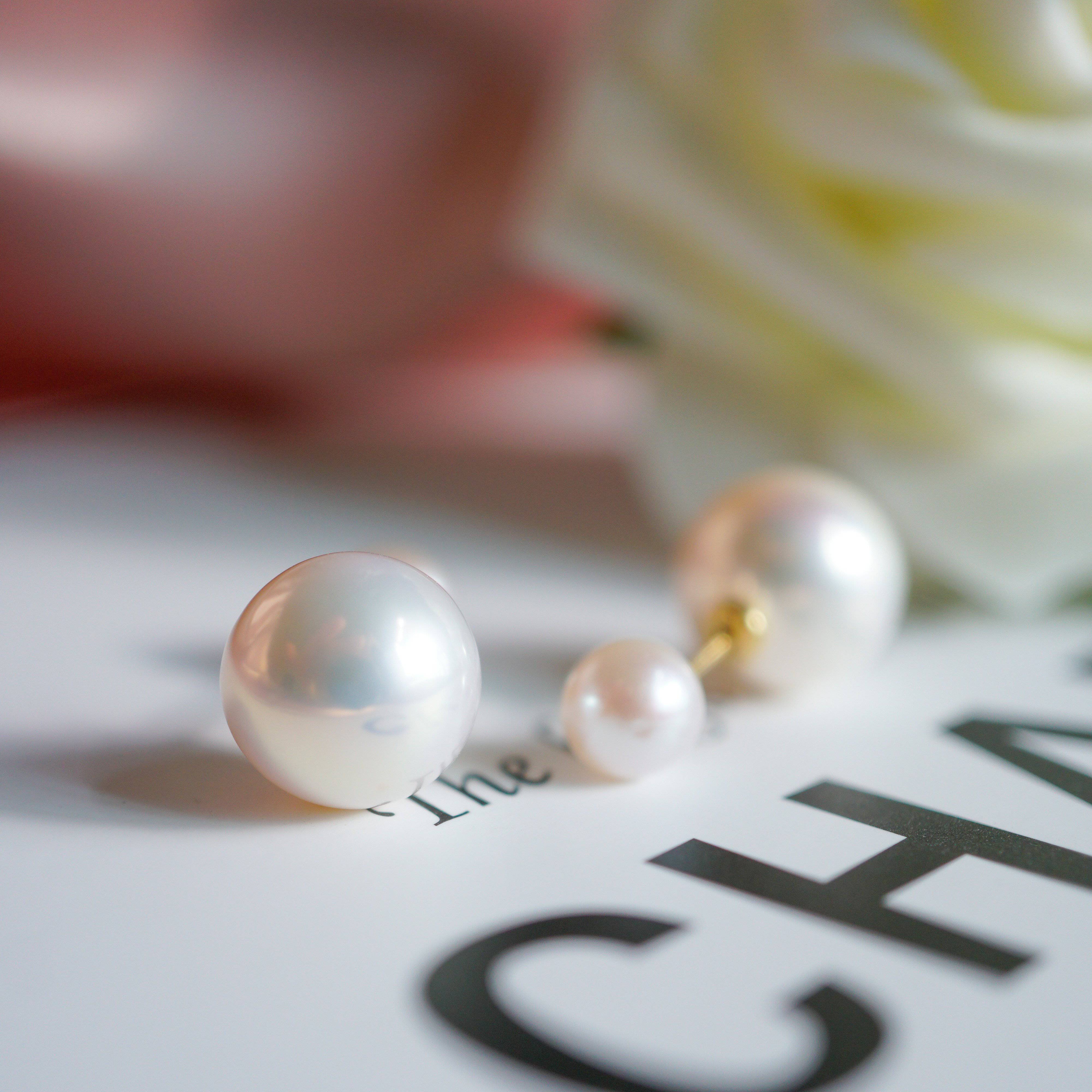 18K Solid Gold Interchangeable Freshwater Pearl Earrings KE00042 - Elegant Dangle Earrings for Women | Perfect for Weddings, Parties & Everyday Wear