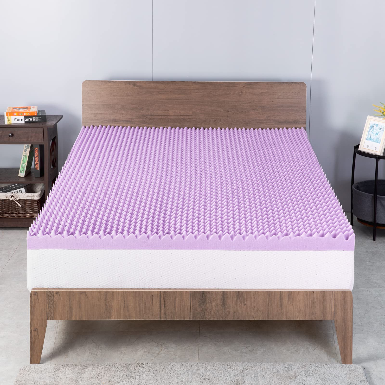 Ganggend 3-Inch Egg Crate Memory Foam Mattress Topper with Lavender Infusion - Twin Size Cooling Bed Topper for Single Beds, Day Beds & Guest Rooms - Pressure Relief & Odor Control for Better Sleep