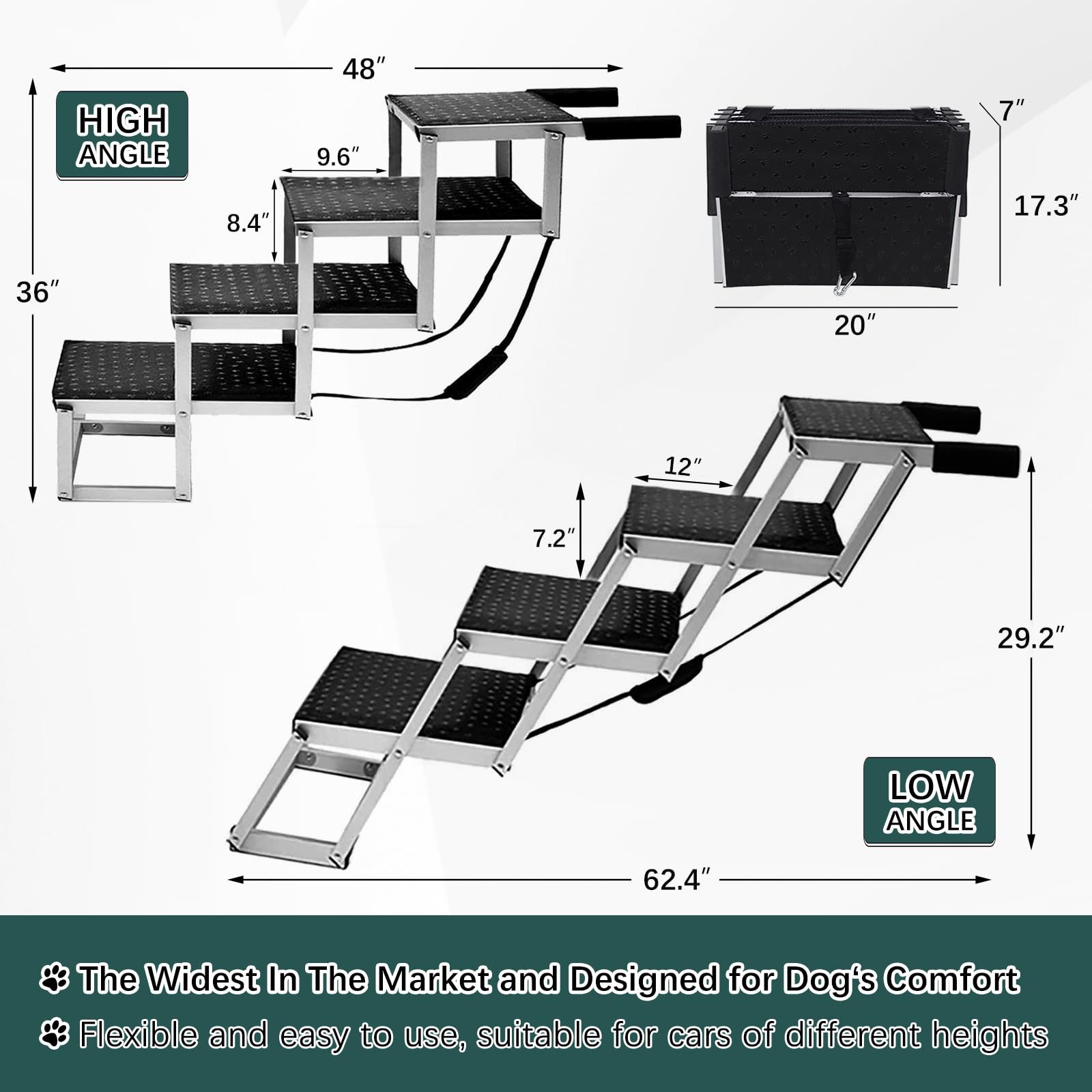 Extra Wide 4-Step Foldable Dog Ramp for Cars, SUVs & Trucks - Lightweight Aluminum Pet Steps for Large Dogs Up to 200lbs - Perfect for High Beds, Vehicles & Outdoor Adventures