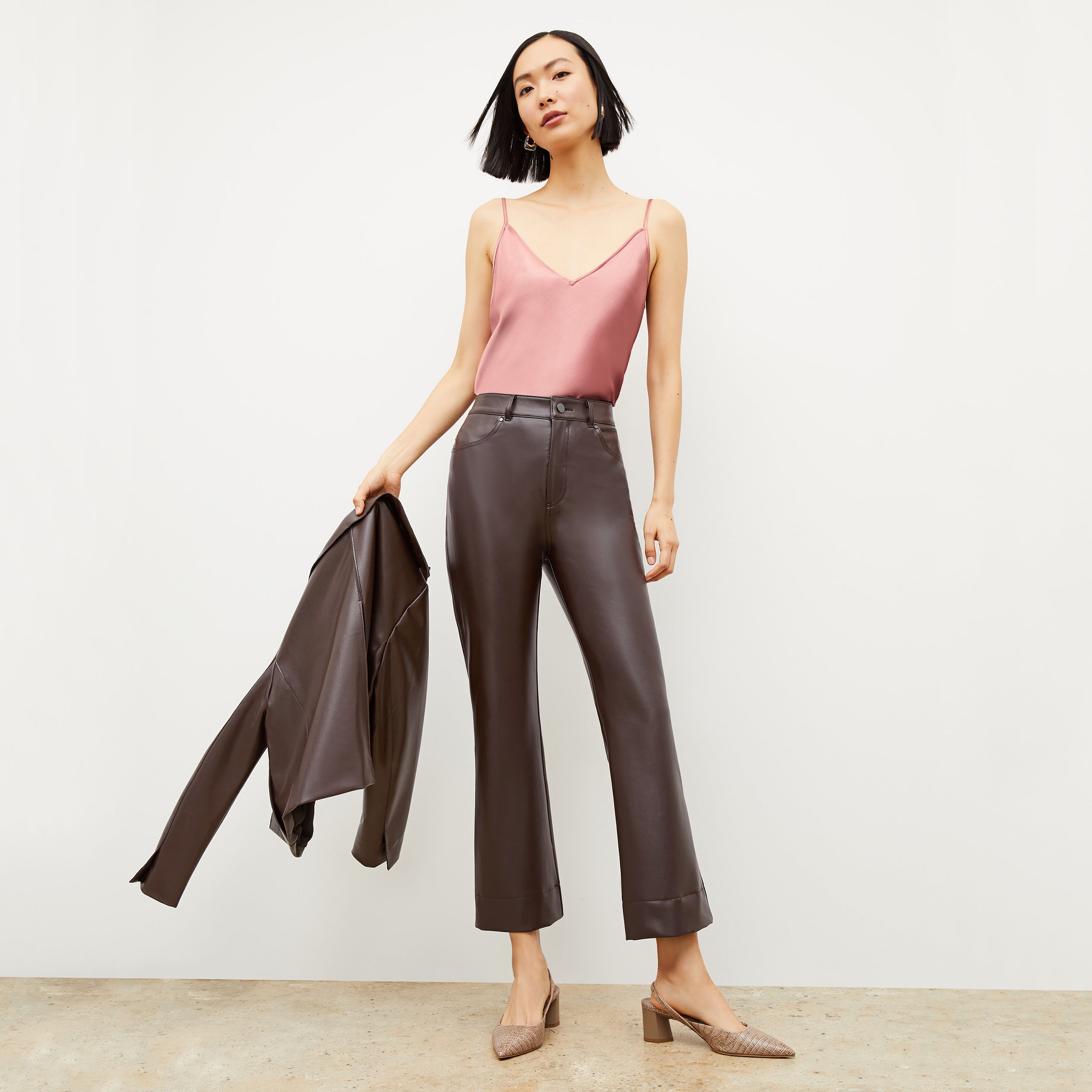 Archie Vegan Leather Pants in Brown | Stylish & Comfortable Vegan Leather Trousers for Women | Perfect for Casual Wear, Office & Night Out
