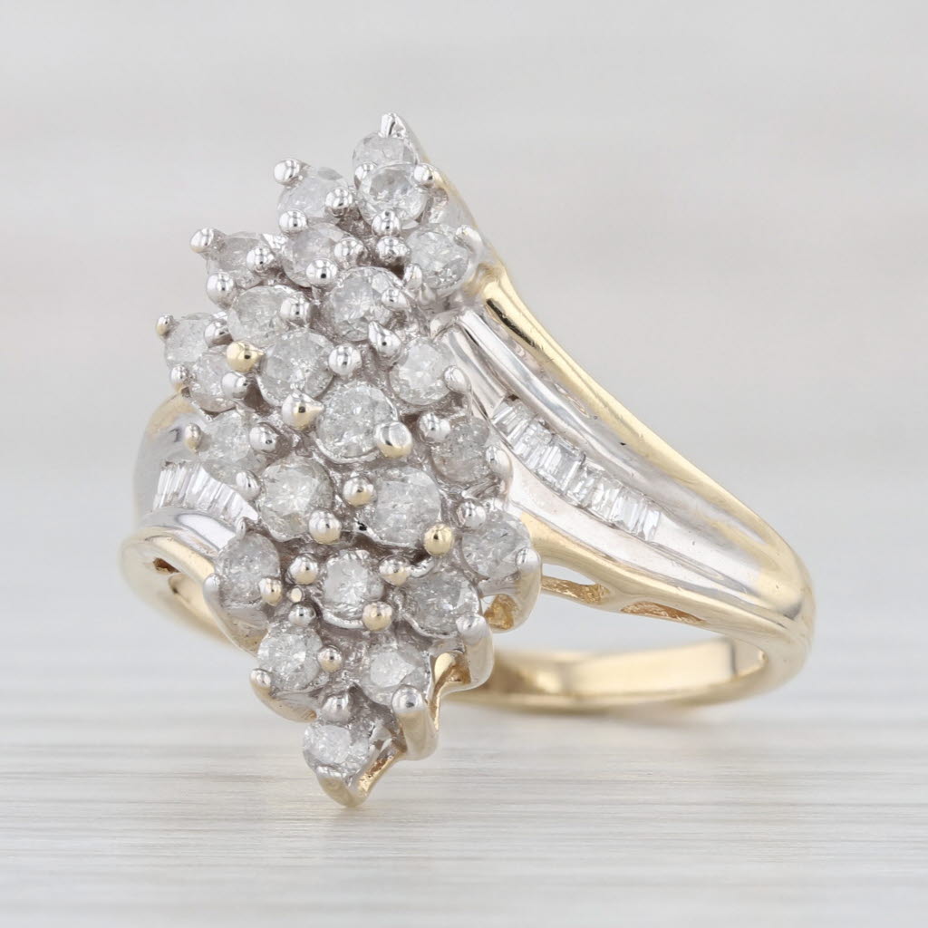 0.60ctw Diamond Cluster Ring in 10k Yellow Gold - Size 7.25 Bypass Design - Perfect for Engagement, Anniversary & Wedding Jewelry Gifts