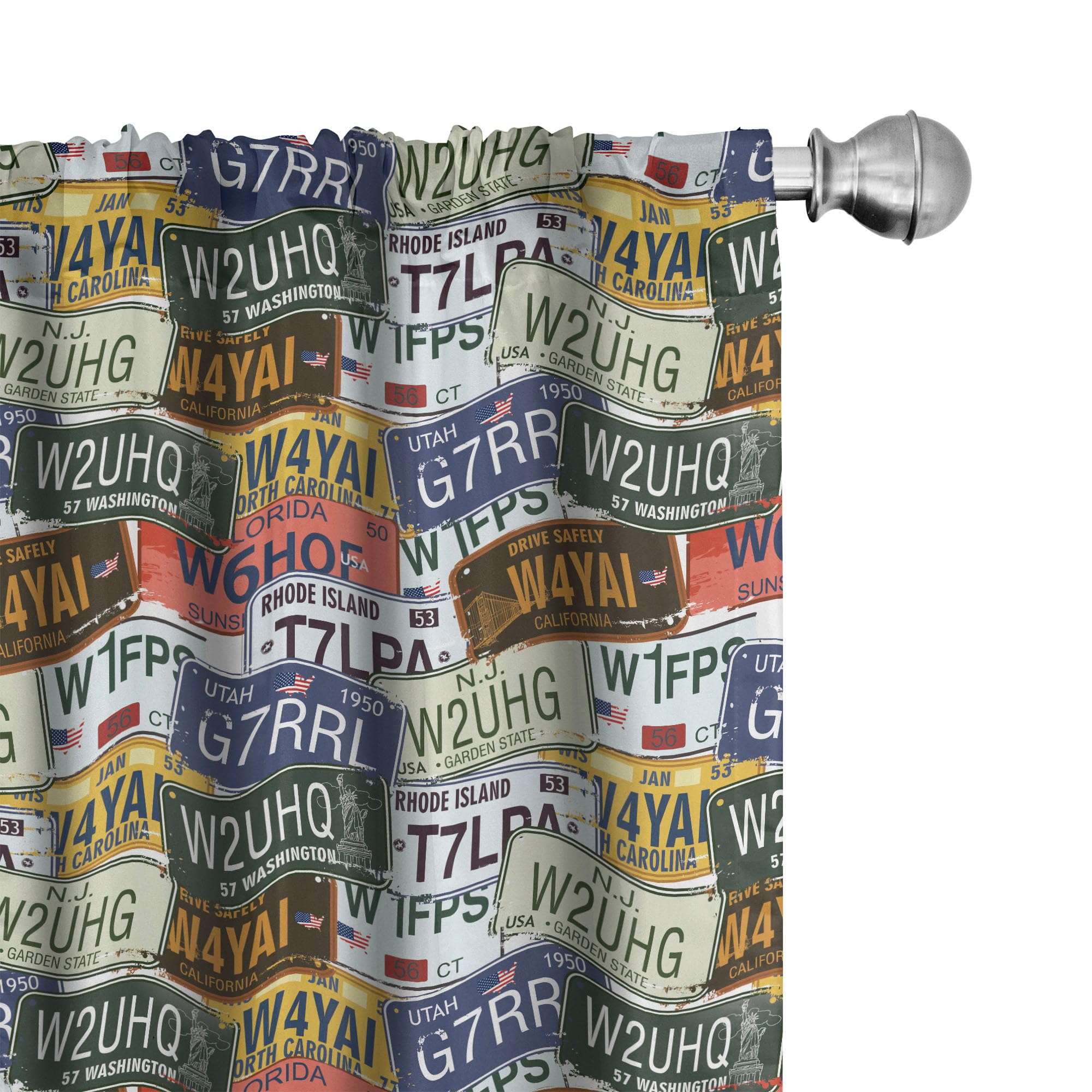 Ambesonne USA Retro American Auto License Plates Window Curtains - 2-Panel Set with Rod Pocket, 28