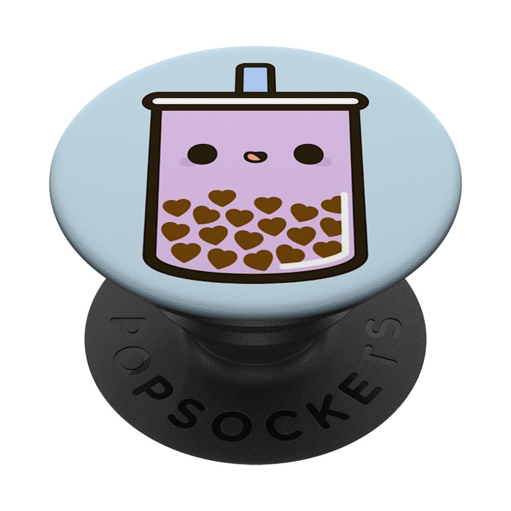 Happy Boba Tea Bubble Milk Tea Purple PopSockets Standard PopGrip - Swappable Phone Grip & Stand for Bubble Tea Lovers (Perfect for Phones, Tablets, and Daily Commute)