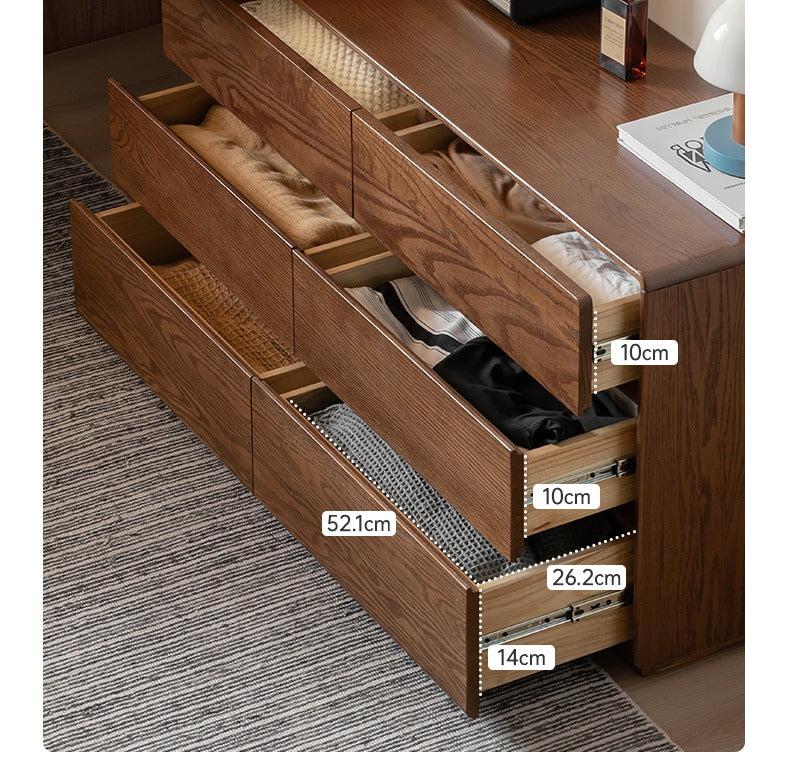 Vintage Oak Solid Wood Extendable Dressing Table - Elegant Vanity Desk with Mirror for Bedroom, Makeup & Beauty Organization