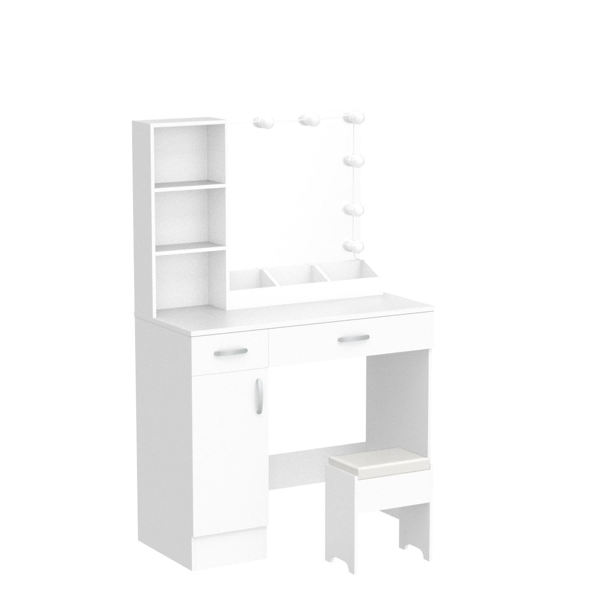 Fameill White Vanity Desk with LED Mirror & 2 Drawers - Adjustable 3-Color Lighting Makeup Table with Storage (35 Inch) - Perfect for Bedroom, Dressing Room & Beauty Salon