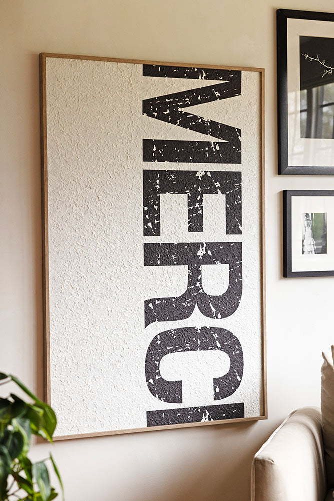 Elegant Framed Black & White Merci Wall Art Decor - Perfect for Living Room, Bedroom & Office Décor