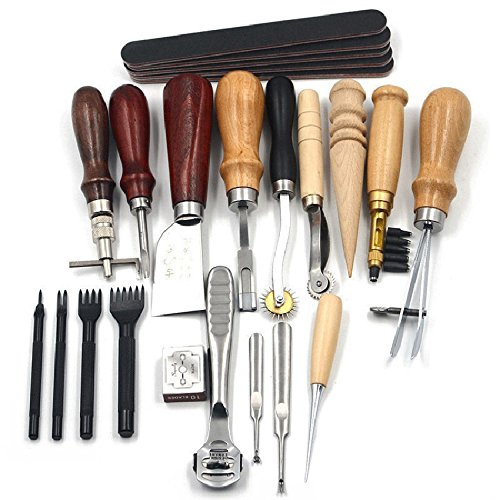 Premium Leather Craft Punch Tools Kit - Stitching, Carving & Sewing Set with Saddle Groover (18-Piece) for DIY Leatherworking, Shoe Repair & Bag Making