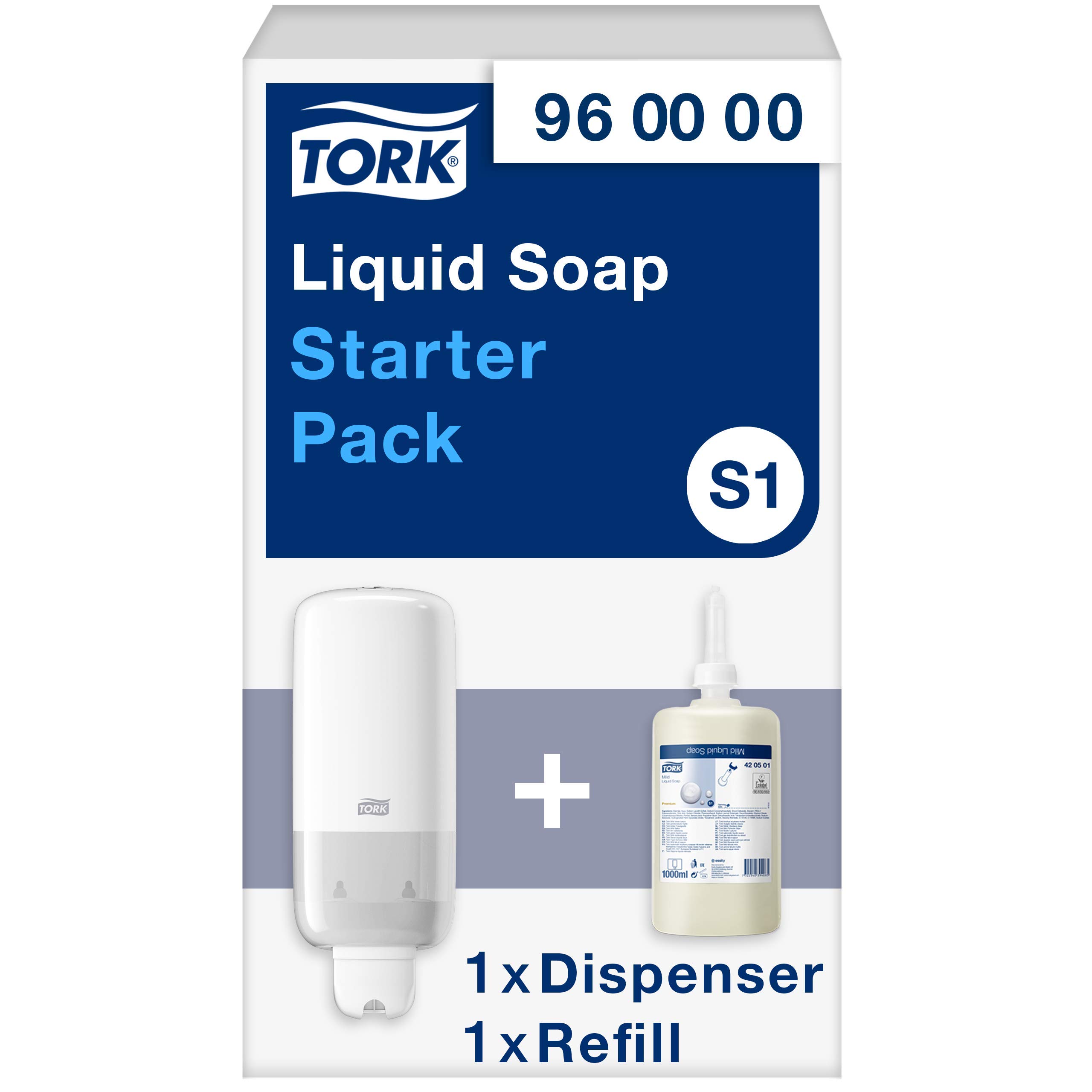 Tork Starter Pack Dispenser with Liquid Soap Refill - Touch-Free Hand Soap Dispenser for Restrooms, Kitchens, and Commercial Use