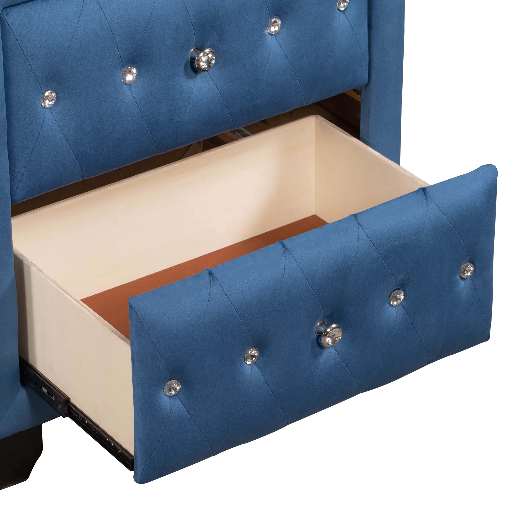 Blue Nightstand with 2 Drawers & Diamond Handle - Bedside Storage for Bedroom, Living Room