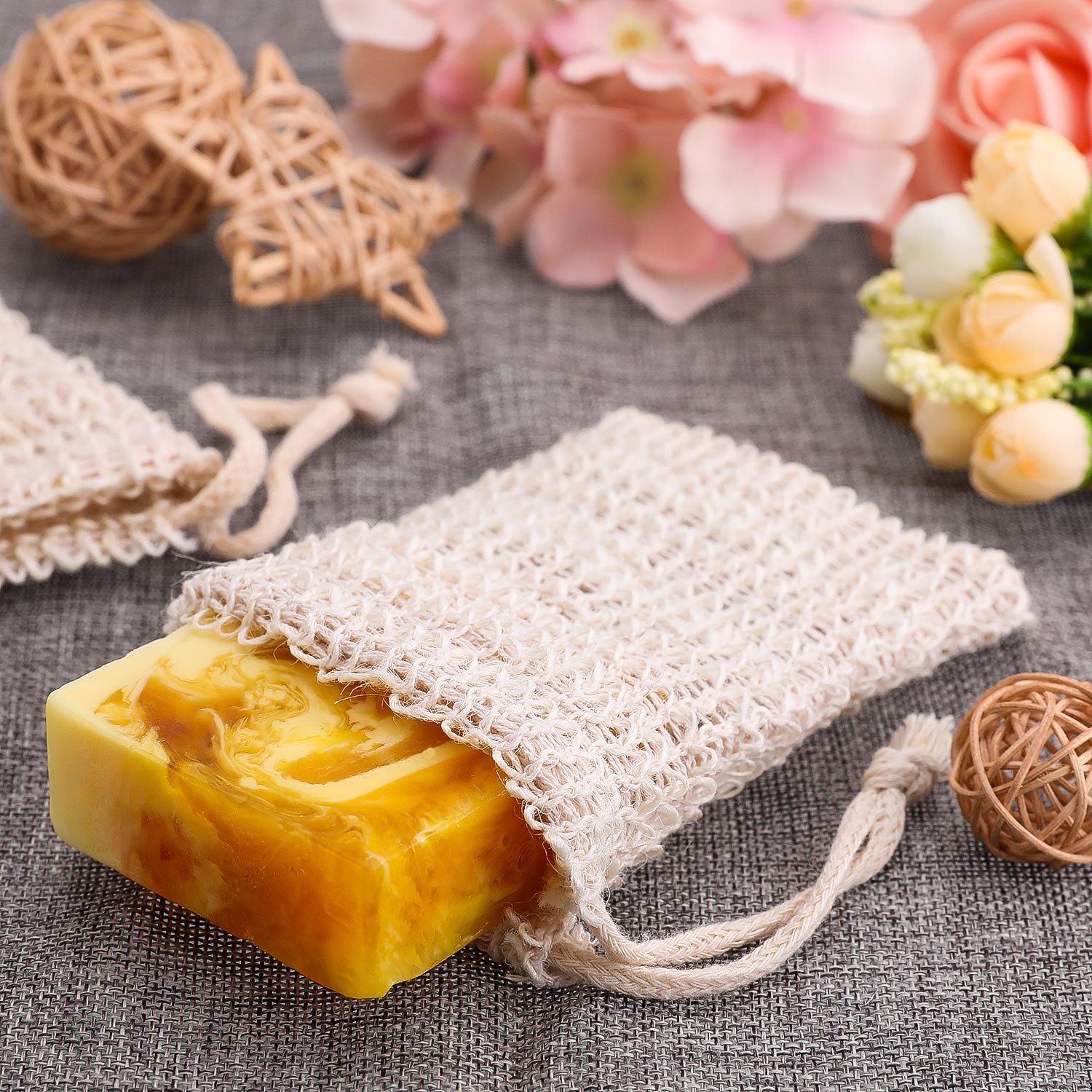 BBTO 10 Pack Natural Sisal Soap Bags - Exfoliating & Eco-Friendly Soap Savers for Shower, Bath & Travel - Reusable Soap Pouch for Gentle Skin Exfoliation