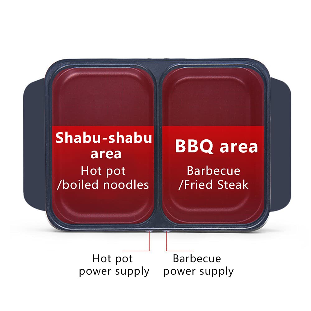 Mini Shabu Shabu Hot Pot & Grill - 2-in-1 Non-Stick Electric Cooker with Independent Temperature Control for Indoor/Outdoor Use - Perfect for Parties, Camping & Family Dinners (Black)