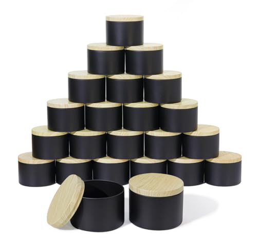 Wood Grain Lids Black Tins