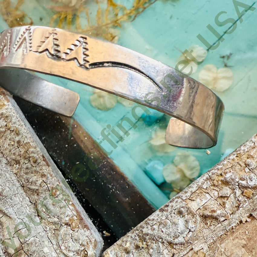 Vintage Navajo Cuff Bracelet - Handcrafted Sterling Silver Stamped Garrison Boyd - Southwest Native American Jewelry for Women - Perfect for Boho Fashion & Special Occasions