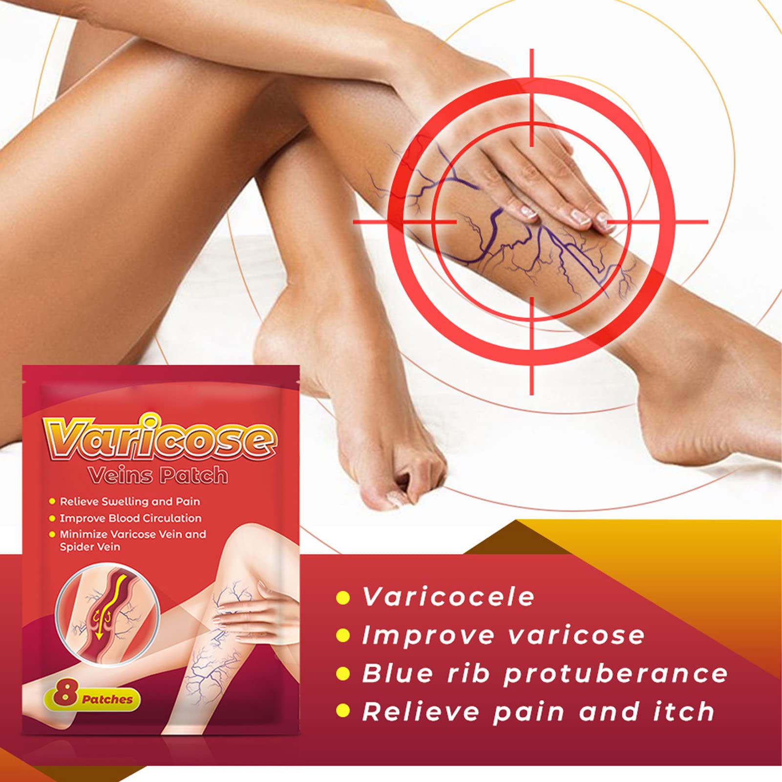 Varicose Veins Treatment Patch - 40 Sheets | Herbal Extract Leg Relief for Women | Portable Vein Support for Daily Use at Work, Travel & Home