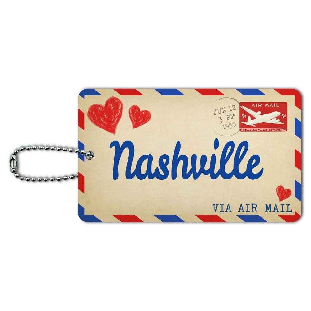 Vintage Air Mail Postcard Style Luggage ID Tag - Personalized Suitcase & Carry-On Travel Accessory for Nashville Lovers - Perfect for Airports, Hotels & Lost & Found Identification