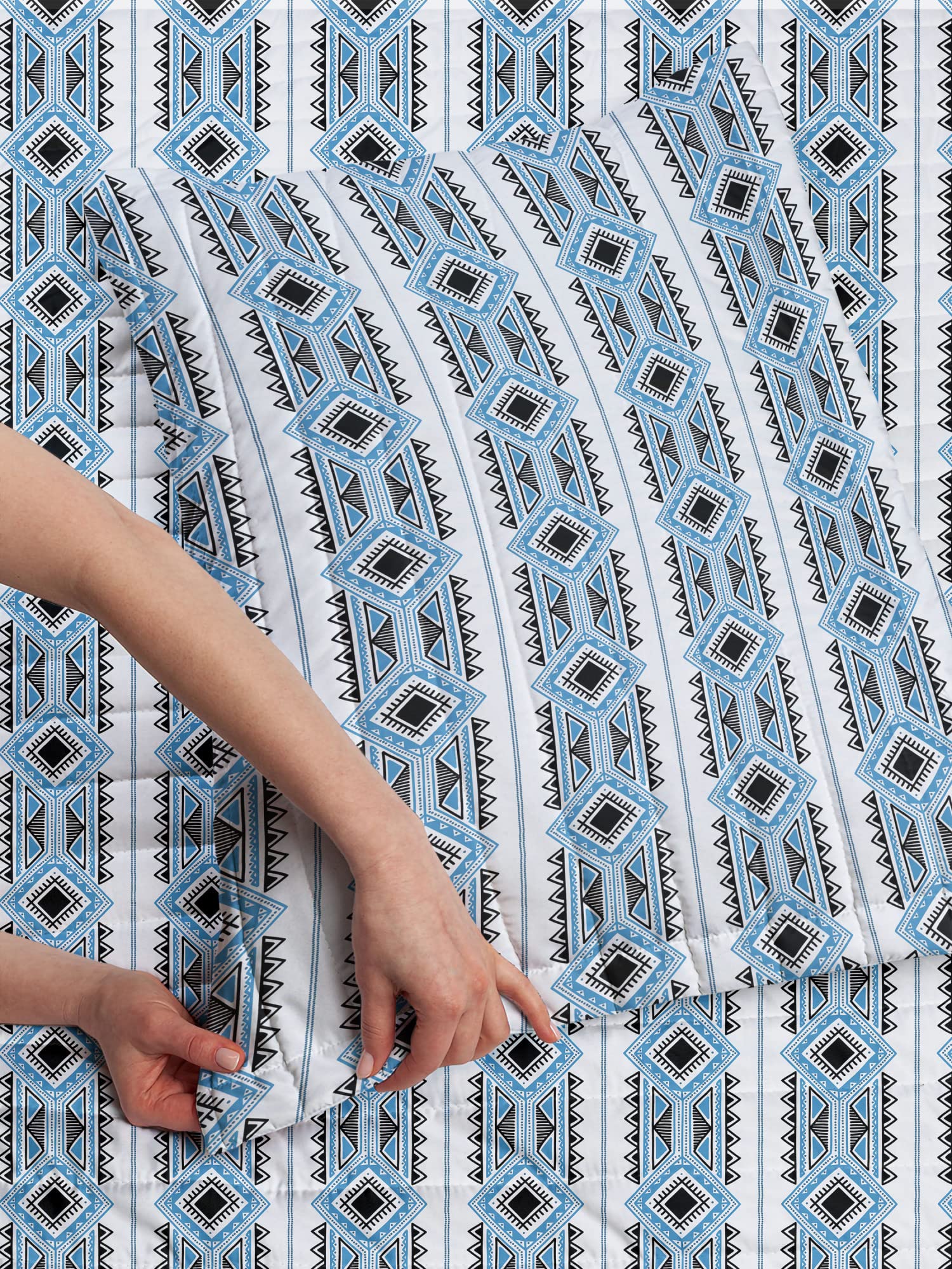 Ambesonne Tribal Microfiber Bedspread Set - Prehistoric Geometric Design with Ethnic Vibes | Soft King Size Bedding Set with Pillow Shams & Comforter in Sea Blue & Charcoal Grey | Perfect for Boho Bedroom Decor, Guest Rooms & Cozy Home Styling