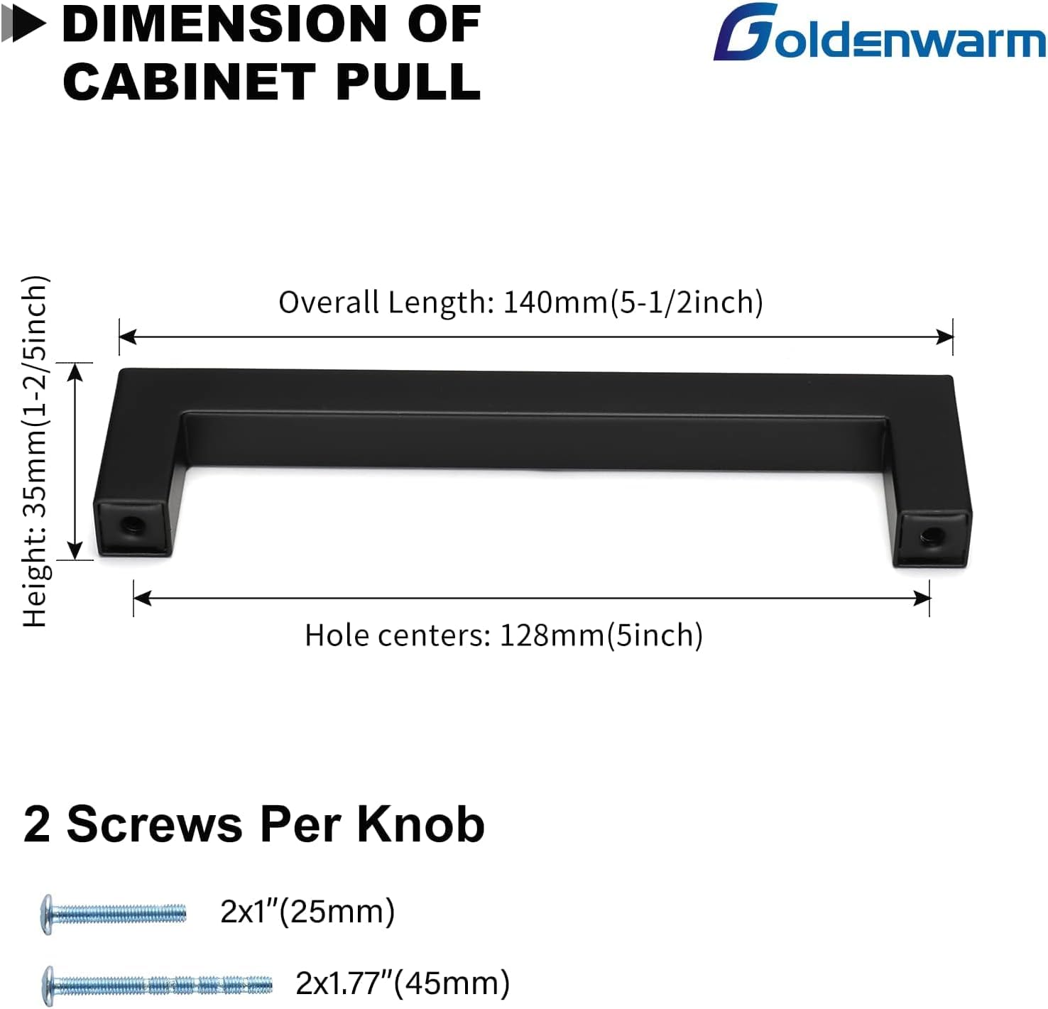 Black Square Bar Cabinet Pulls 5 Pack - Stainless Steel Drawer Handles for Modern Kitchen & Dresser (128mm Hole Center)