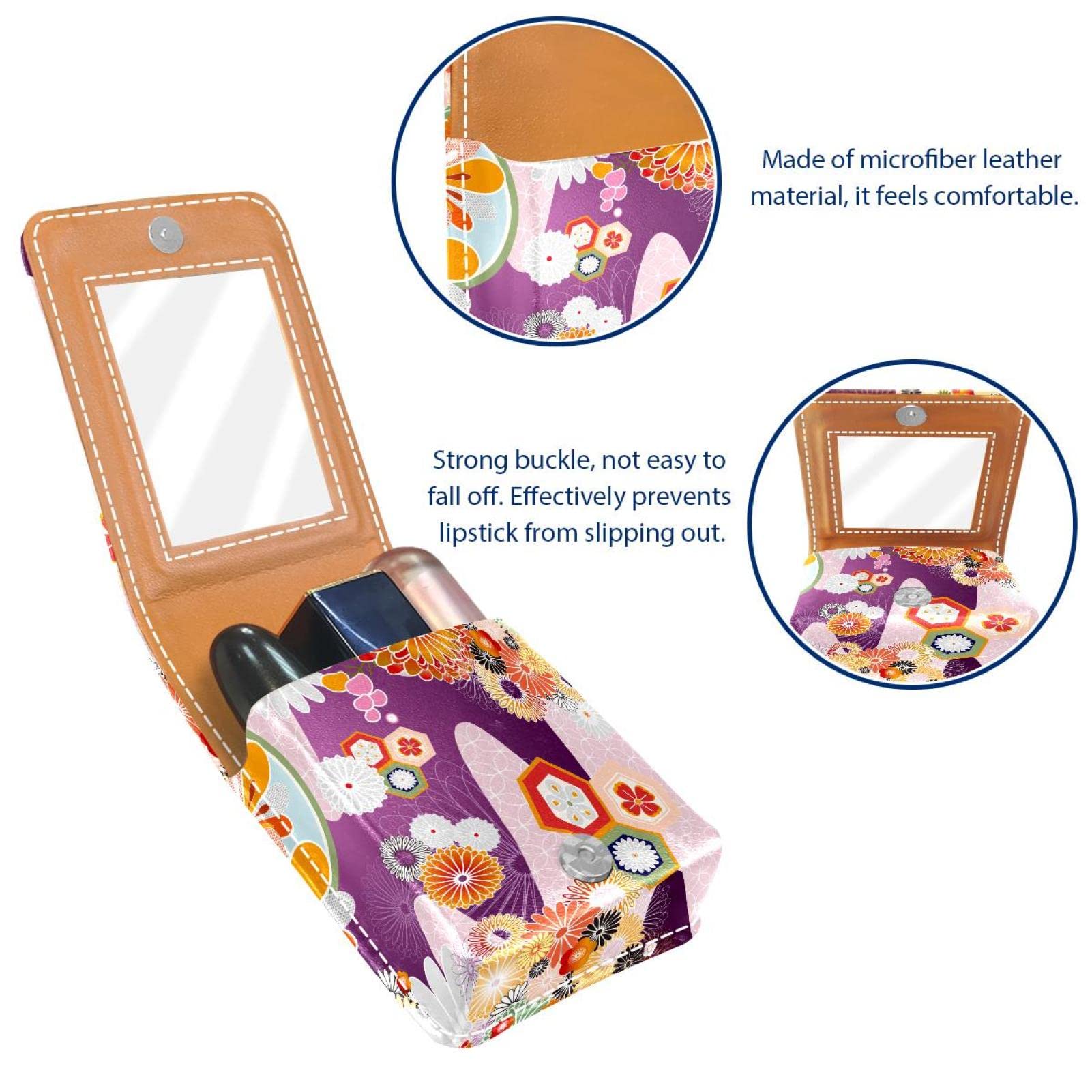 Personalized Lipstick Case - Portable Makeup Bag & Cosmetic Pouch Organizer with Vintage Japanese Cherry Blossom Pattern | Perfect for Travel, Daily Use & Gift Giving