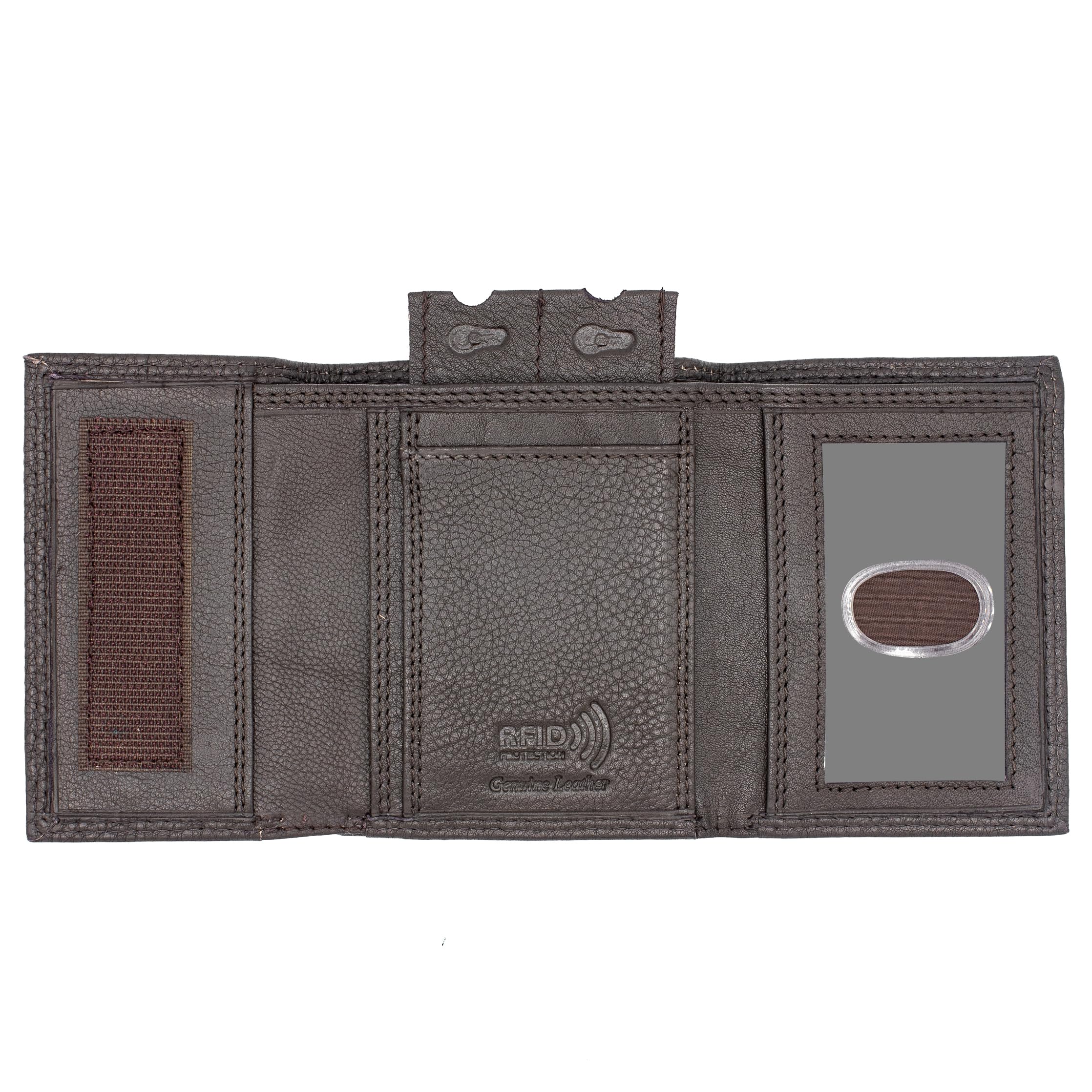 Men's RFID Blocking Trifold Leather Wallet with Key Holder & Velcro Closure - Premium Genuine Leather Card Case (Brown, Made in India) - Perfect for Everyday Use, Travel & Gift Giving