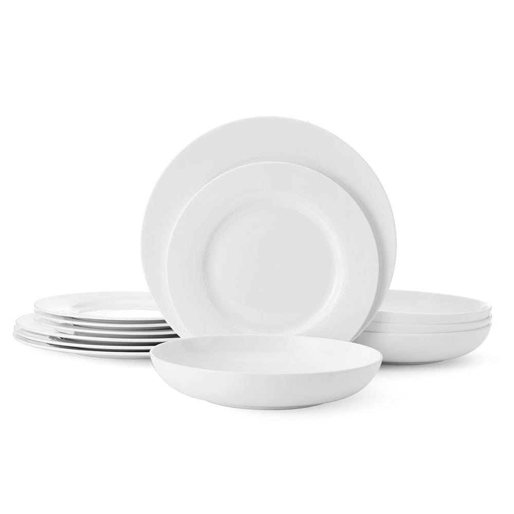 Premium Lucerne White 12-Piece Dinnerware Set - Service for 4 - Elegant Porcelain Plates, Bowls & Mugs - Perfect for Family Dinners, Dinner Parties & Holiday Entertaining