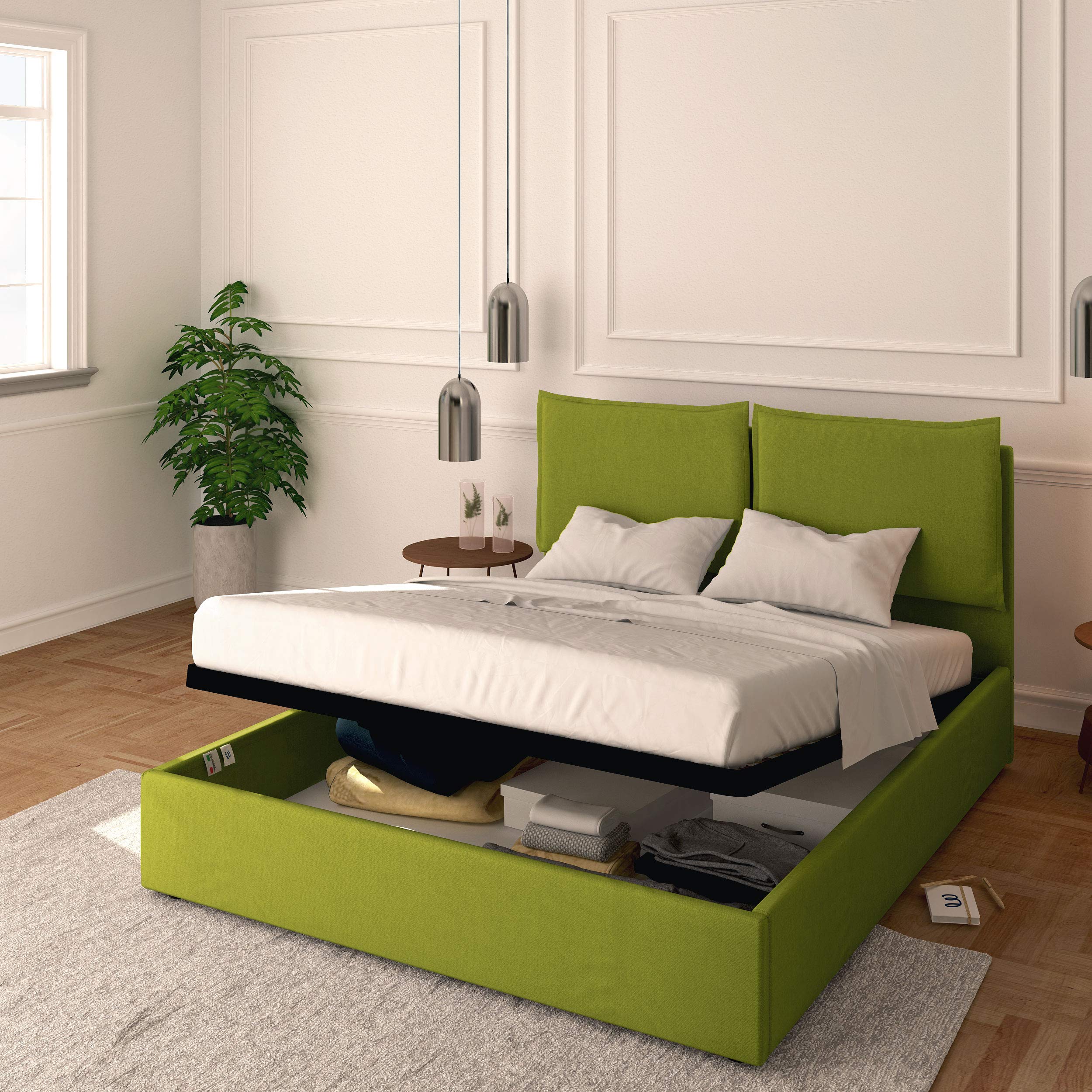 Baldiflex Licia Fabric Queen Size Bed with Slatted Base & Upholstered Headboard - 160x190cm Mattress Foundation for Master Bedroom, Guest Room & Modern Home Decor