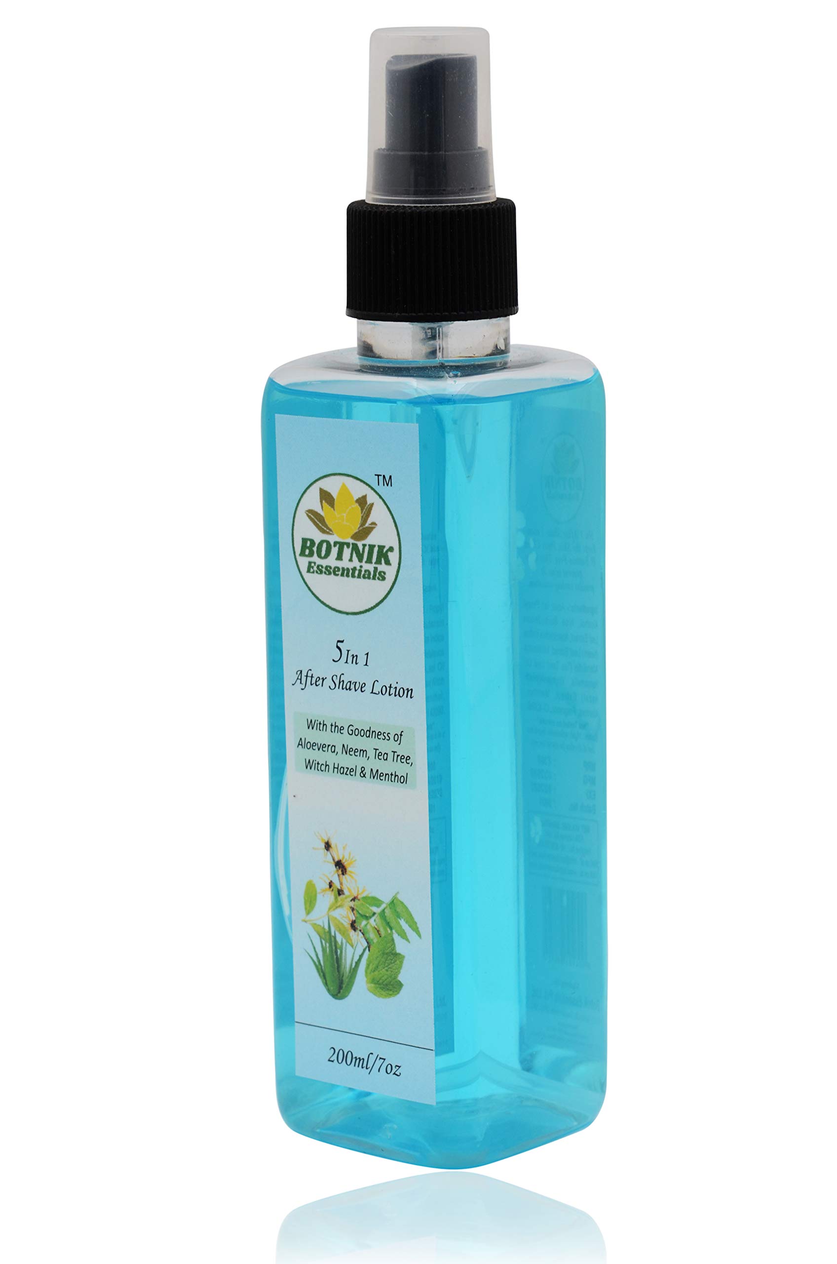 BOTNIK ESSENTIALS 5-in-1 After Shave Lotion for Men - 200ml with Aloe Vera, Neem, Tea Tree Oil, Witch Hazel & Menthol | Soothing Post-Shave Moisturizer for Sensitive Skin | Perfect for Daily Shaving Routine & Beard Care