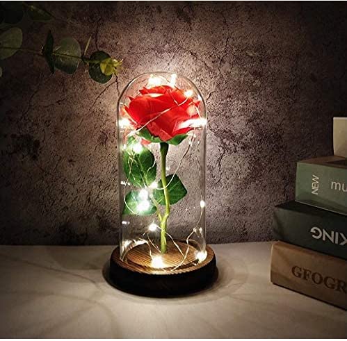 Enchanted Silk Rose with LED Light in Glass Dome - Best Birthday Gift for Mom, Wife, Women (Red Rose Home Decor) | Perfect for Mother's Day, Anniversary, Valentine's Day | Elegant Table Centerpiece & Romantic Home Decoration