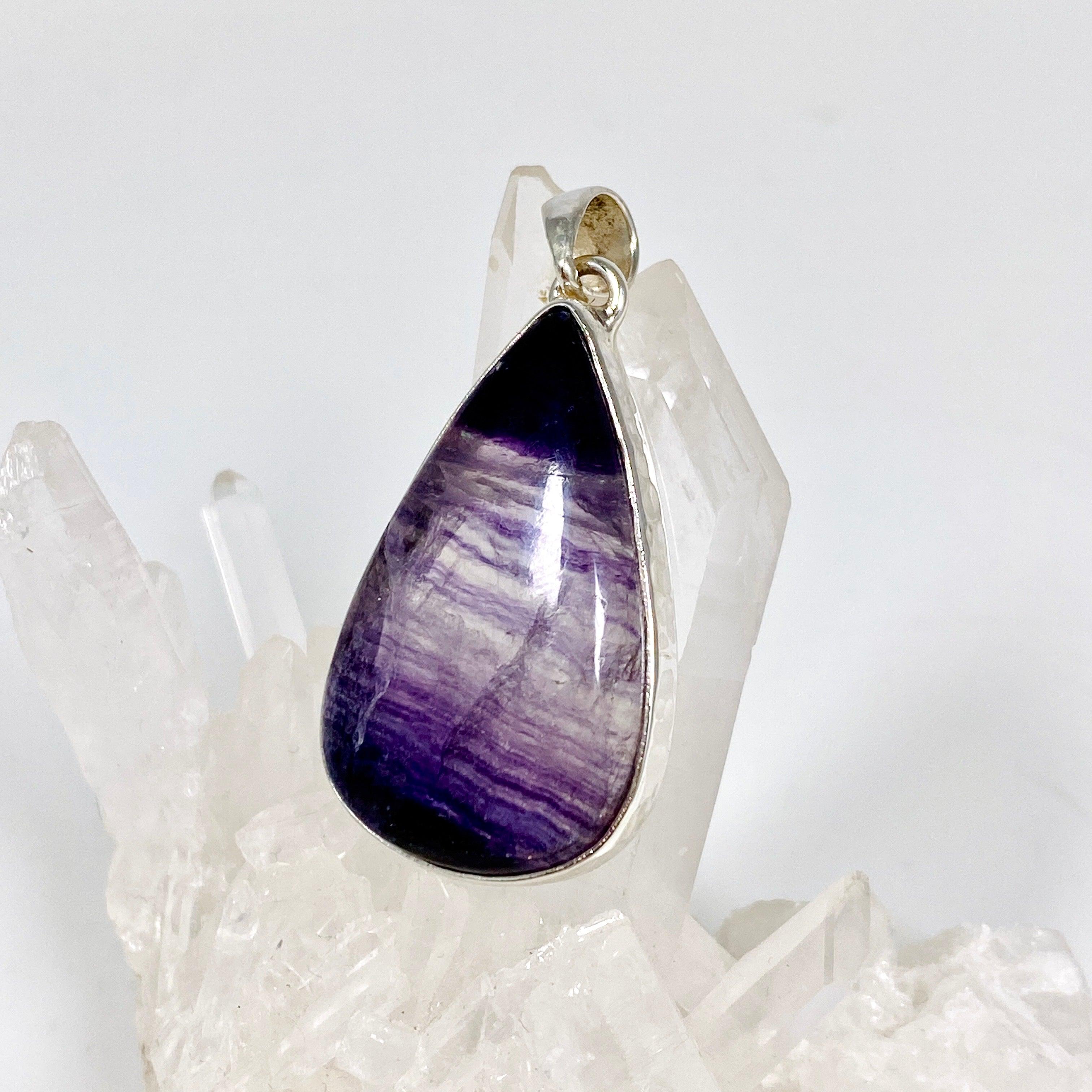 Natural Purple Banded Fluorite Teardrop Pendant Necklace KPGJ3550 - Elegant Healing Crystal Jewelry for Meditation & Spiritual Gifts