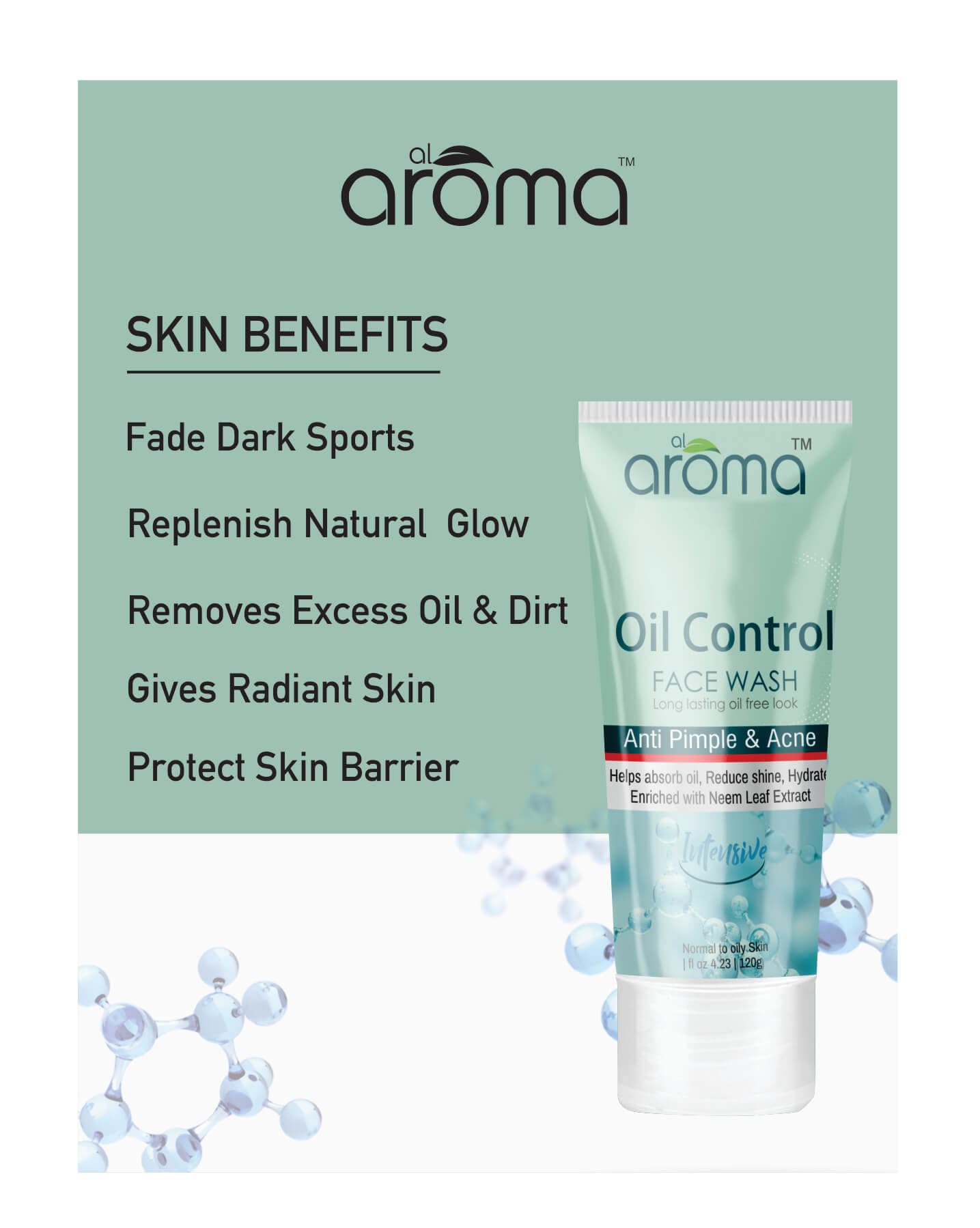 Alaroma Leafs Oil Control Face Wash - Long Lasting Oil Free Look, Anti Pimple & Acne Treatment with Neem Extracts for All Skin Types | Perfect for Daily Cleansing & Preventing Breakouts
