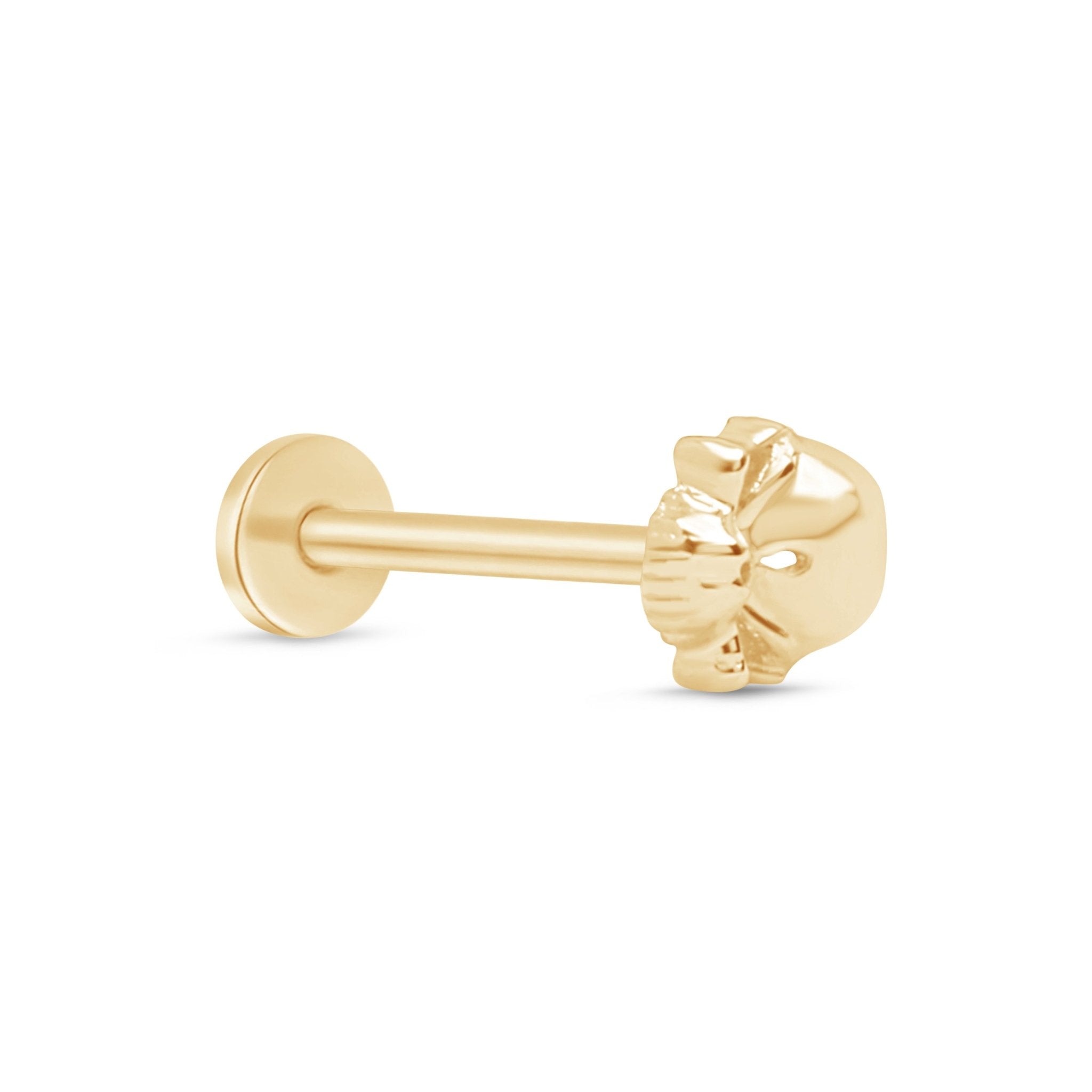 14k Yellow Gold Sassy Skull Flat Back Stud Earrings - Gothic Punk Jewelry for Women, Perfect for Halloween, Parties & Everyday Edgy Style