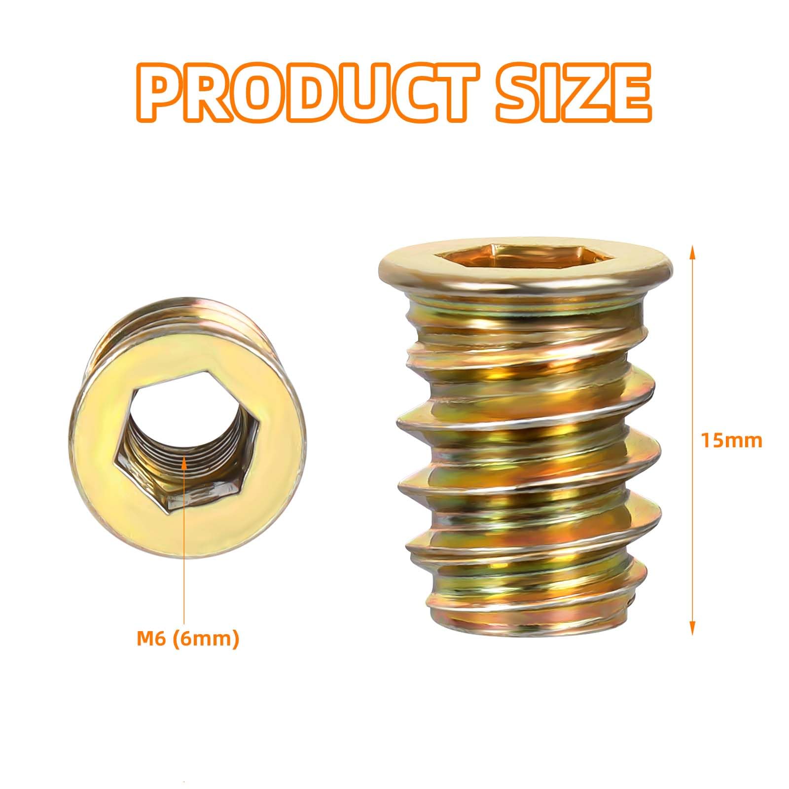 M6 x 15mm Wood Inserts Bolt Furniture Screw Nut Threaded Fastener Connector Hex Socket Drive for Wood Furniture - 50 PCS - Perfect for DIY Projects, Cabinet Assembly, and Home Repair