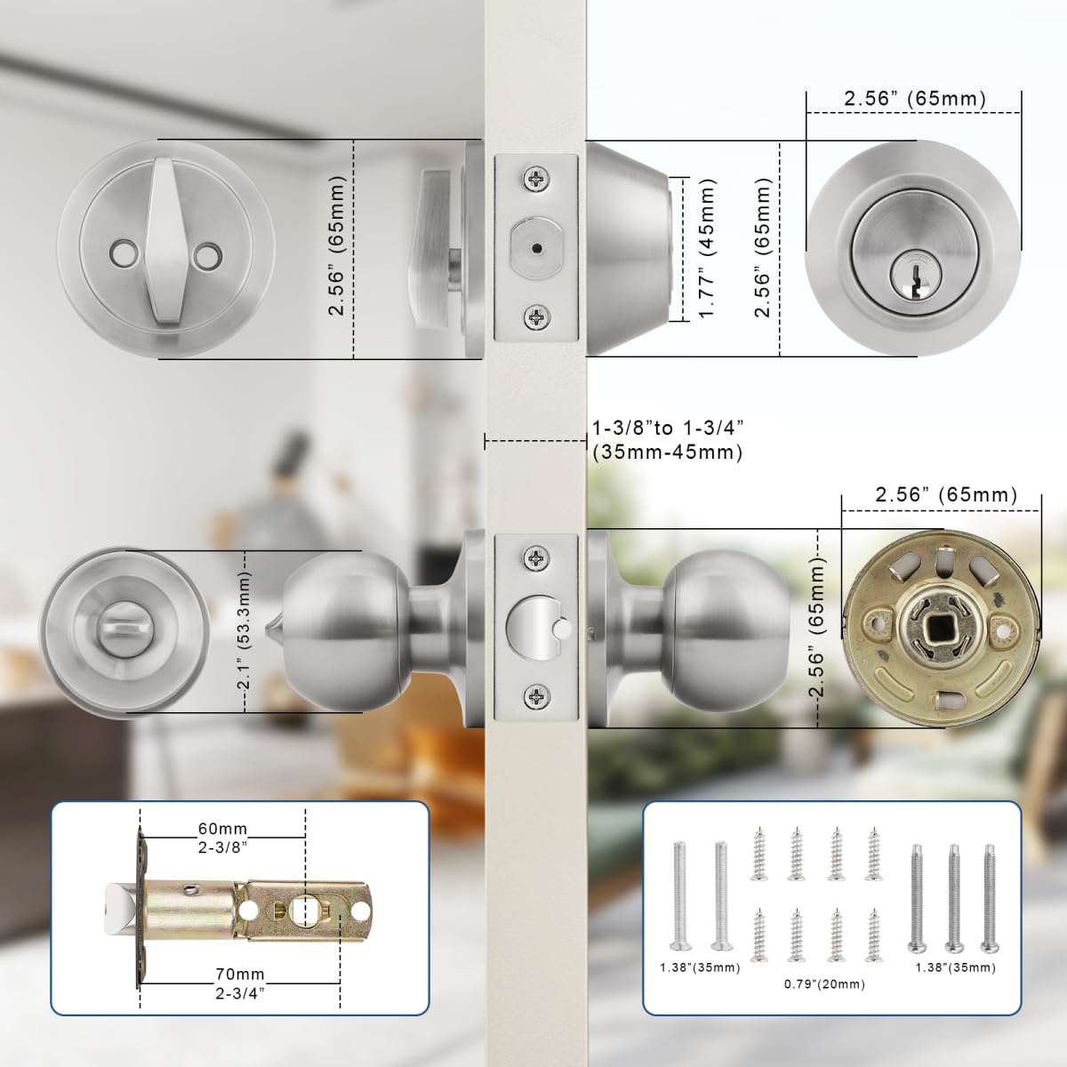 Keyed Alike Stainless Steel Door Knob Set - 4 Pack for Secure Outdoor Entry