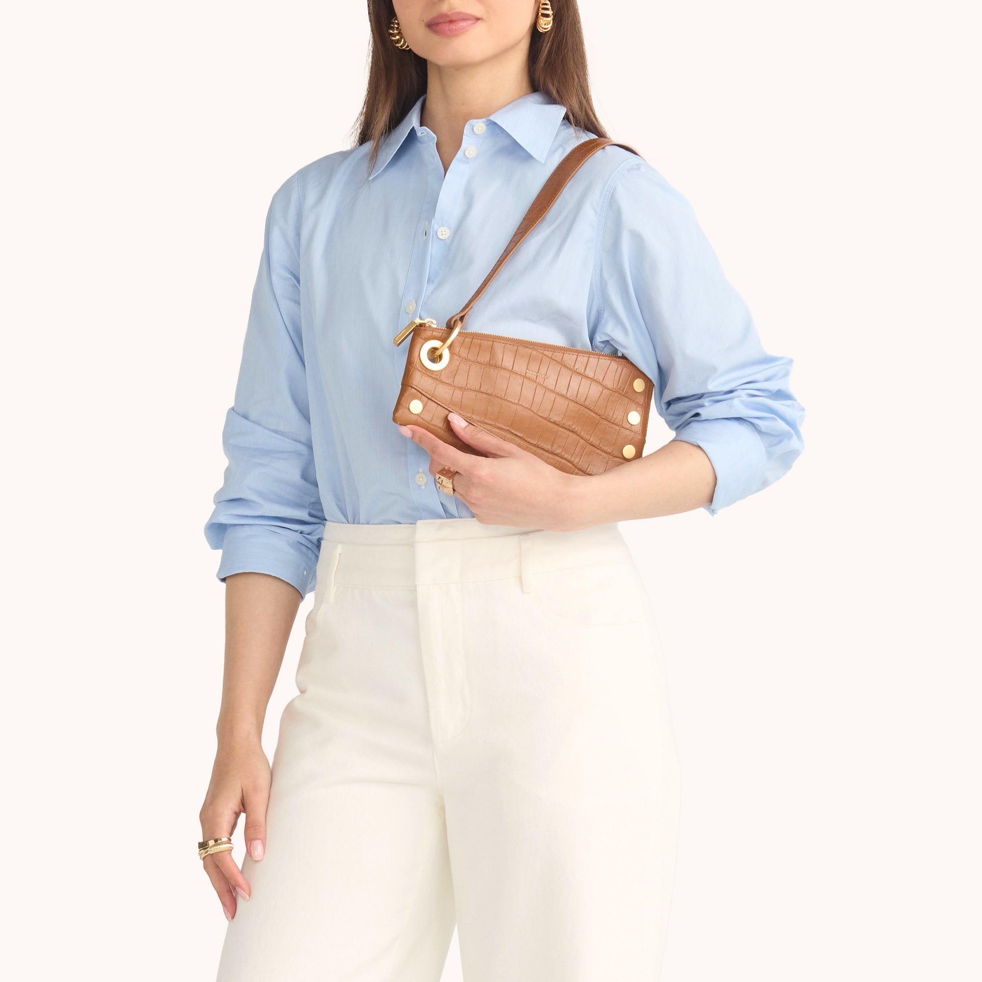 Nash Pochette Handbag - Canyon Crocco & Brushed Gold Leather Crossbody Bag for Women | Perfect for Evening Parties, Date Nights & Special Occasions