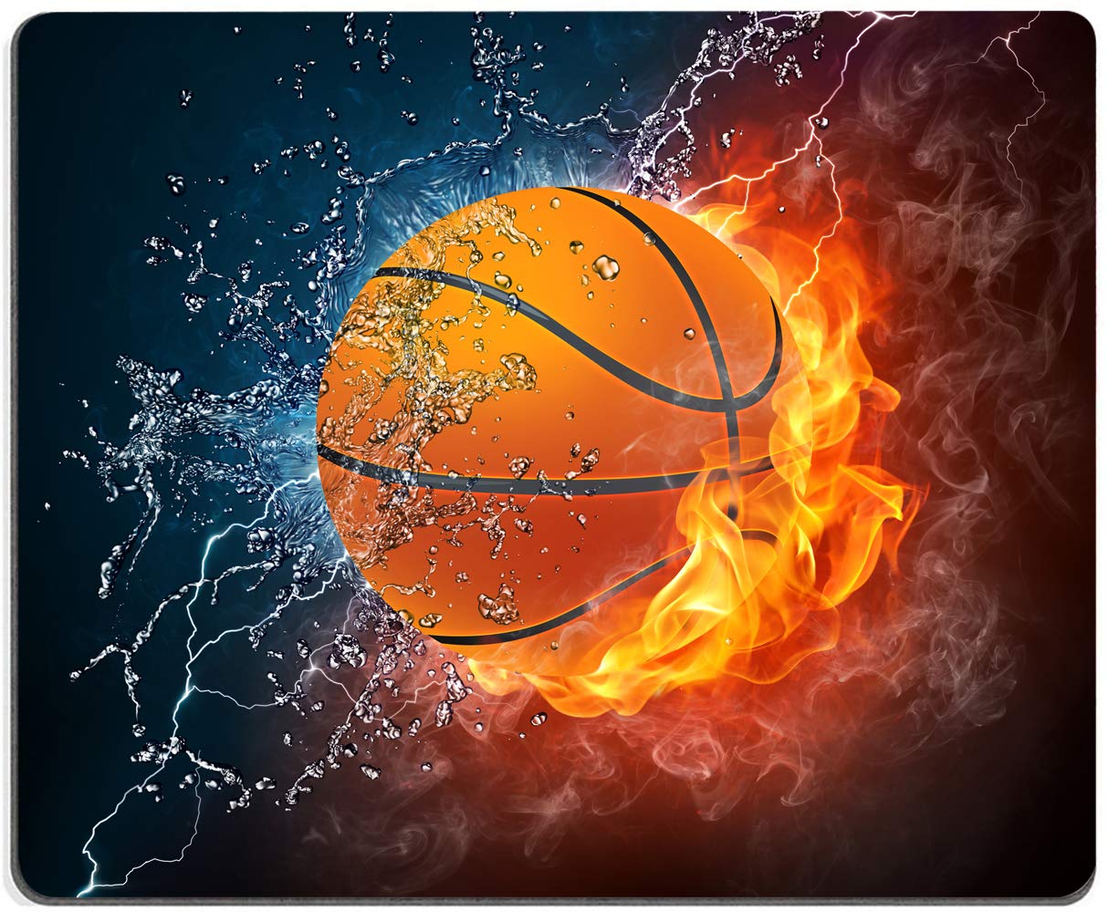 Premium Gaming Mouse Pad with Basketball Fire & Water Design - Non-Slip Rubber Base for Computer, Laptop & Office Use - 9.5x7.9 Inches (240x200mm) - Perfect for Esports, Work & Home Office Setups