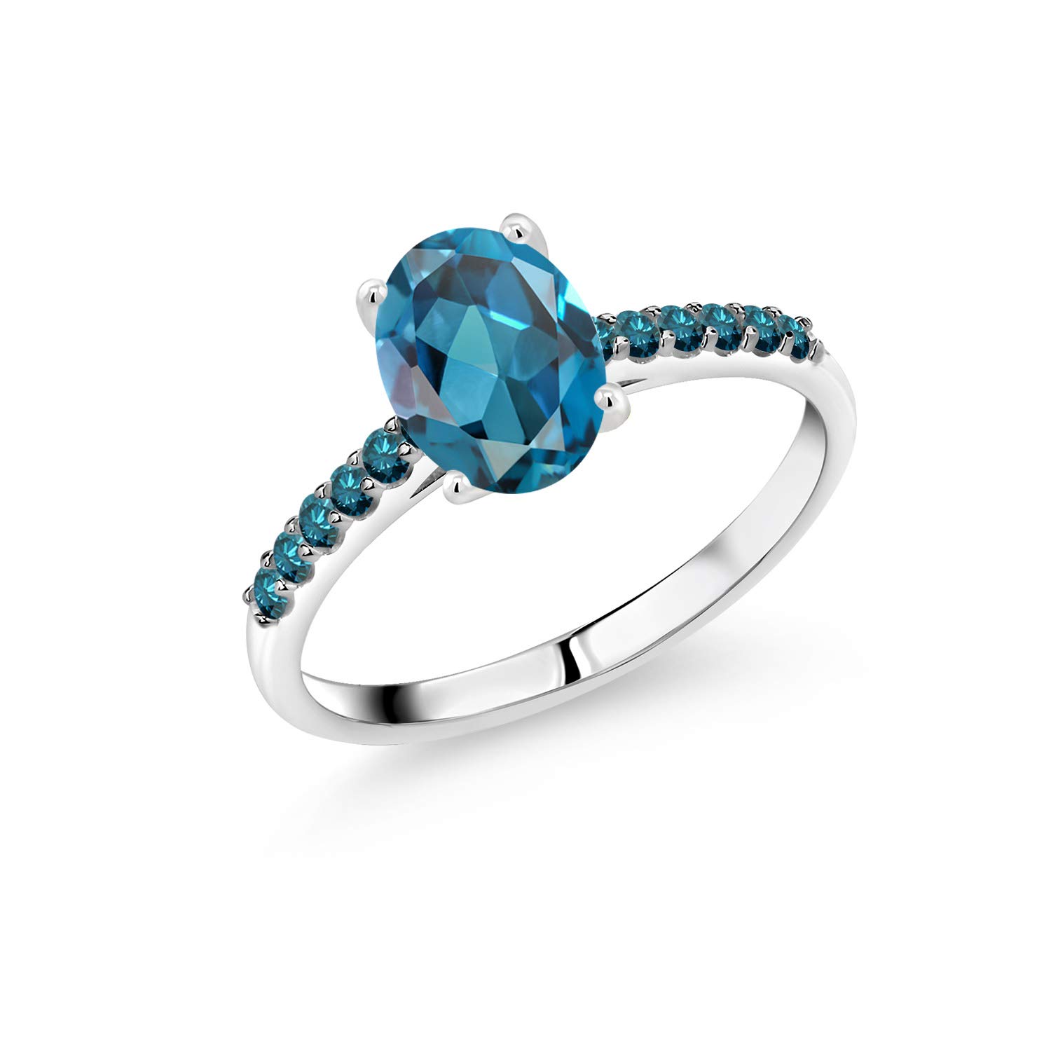 1.70 Ct Oval London Blue Topaz & Diamond Ring in 10K White Gold - Elegant Jewelry for Engagement, Wedding & Special Occasions