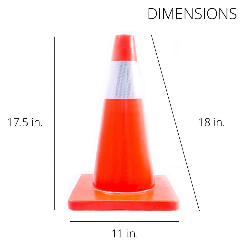 6 Pack 18-Inch Orange Traffic Safety Cones - Flexible PVC Construction with Reflective Collars for Parking, Construction & Road Safety | Perfect for Events, School Zones & Emergency Marking